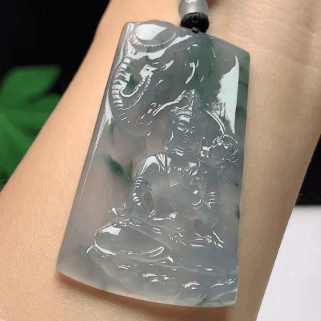 118346 翡翠冰種飄花紫底普賢菩薩