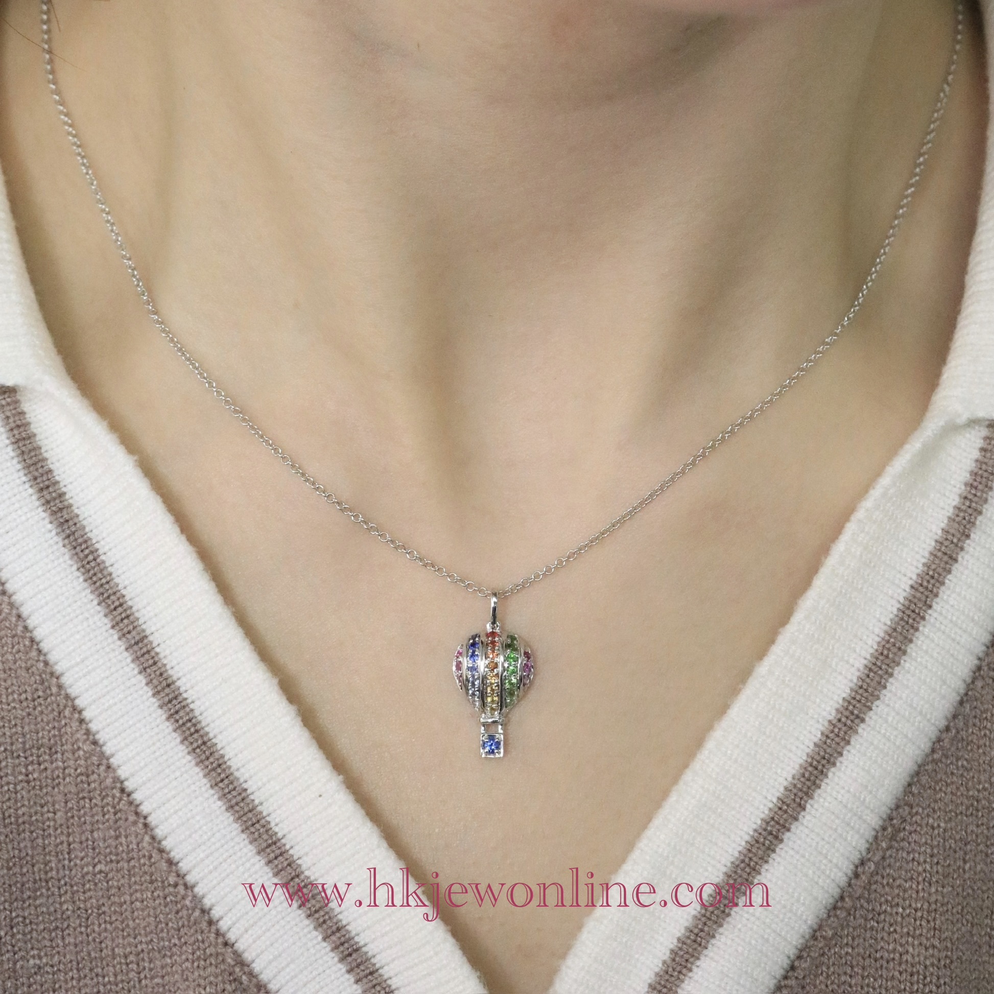 18K Gold Multi-Gem/Diamond Hot Air Balloon Necklace