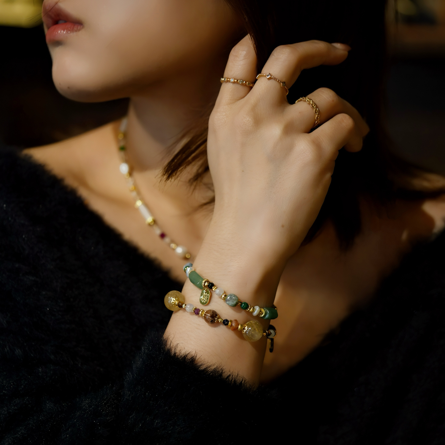 晝夜縫隙｜鈦晶綠幽靈太陽石手鍊 C1766