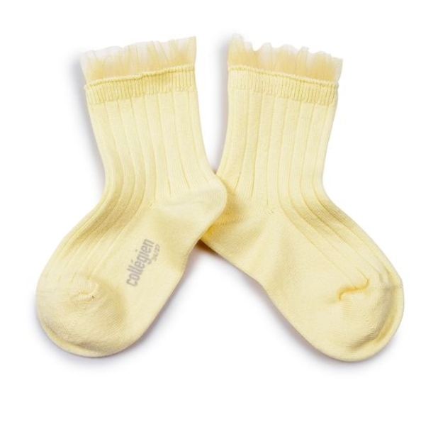 (預購) COLLEGIEN 薄紗褶邊羅紋襪 Margaux - 039 Vanille 香草