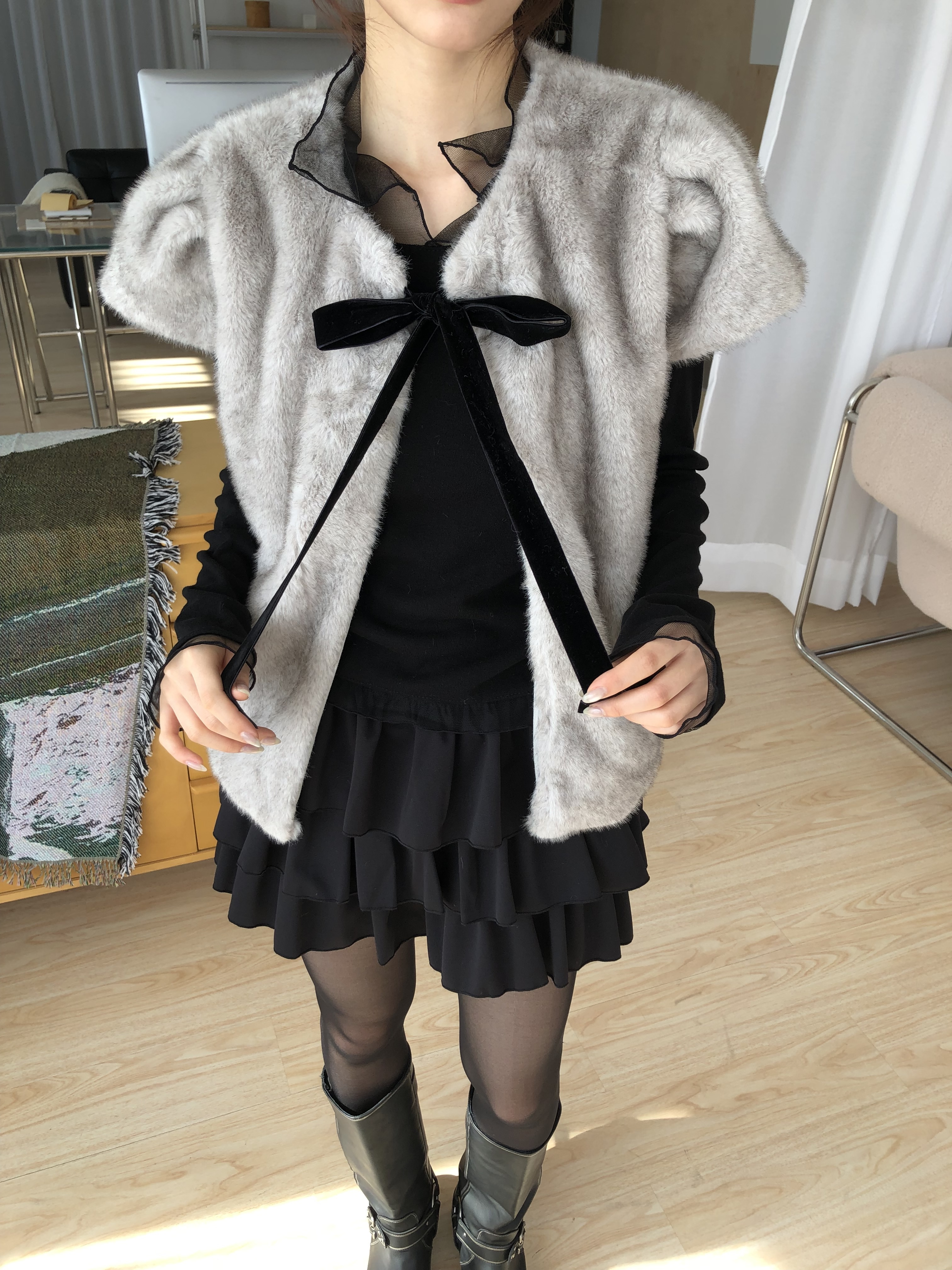 短絨毛綁帶背心