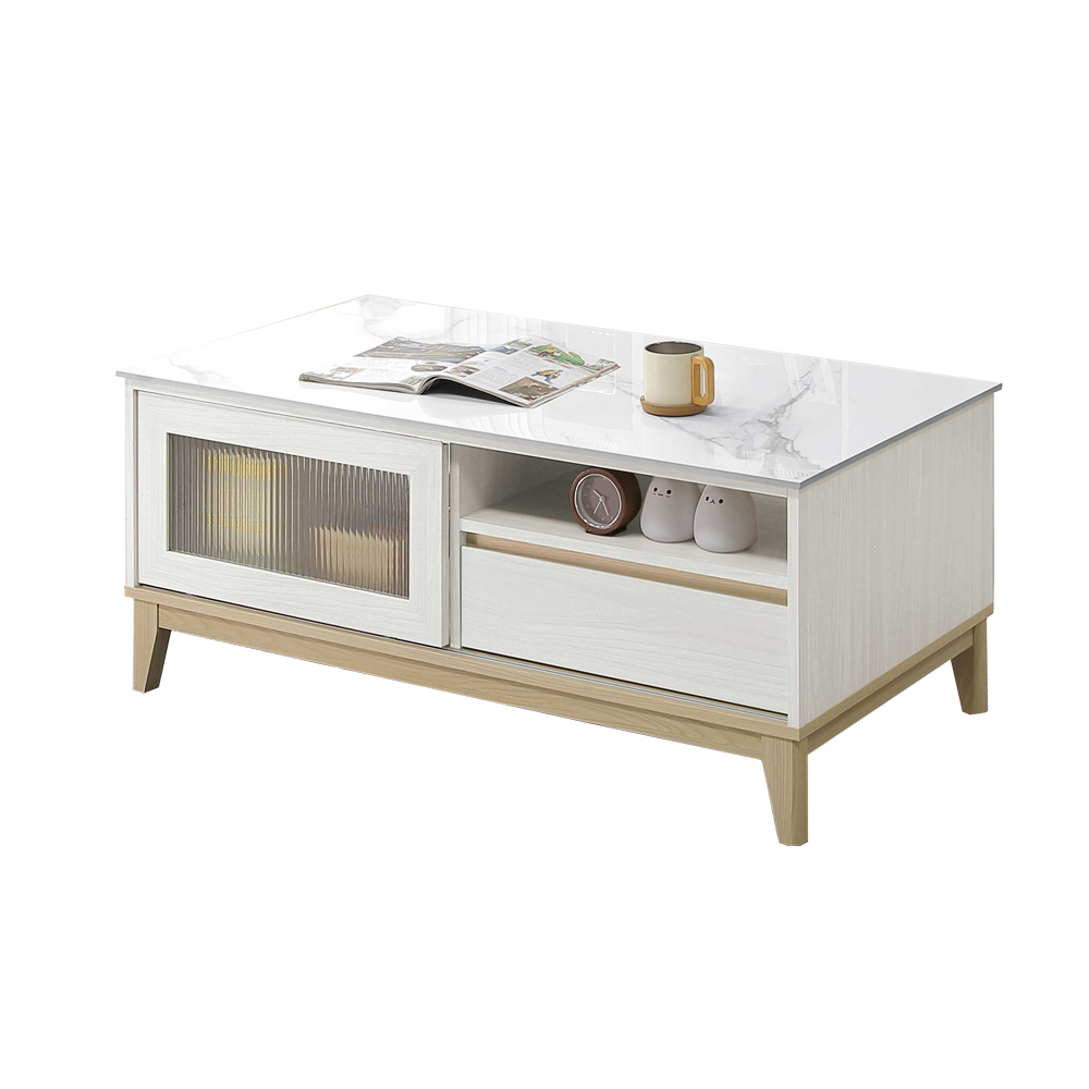 溫尼4尺推門二抽岩板大茶几