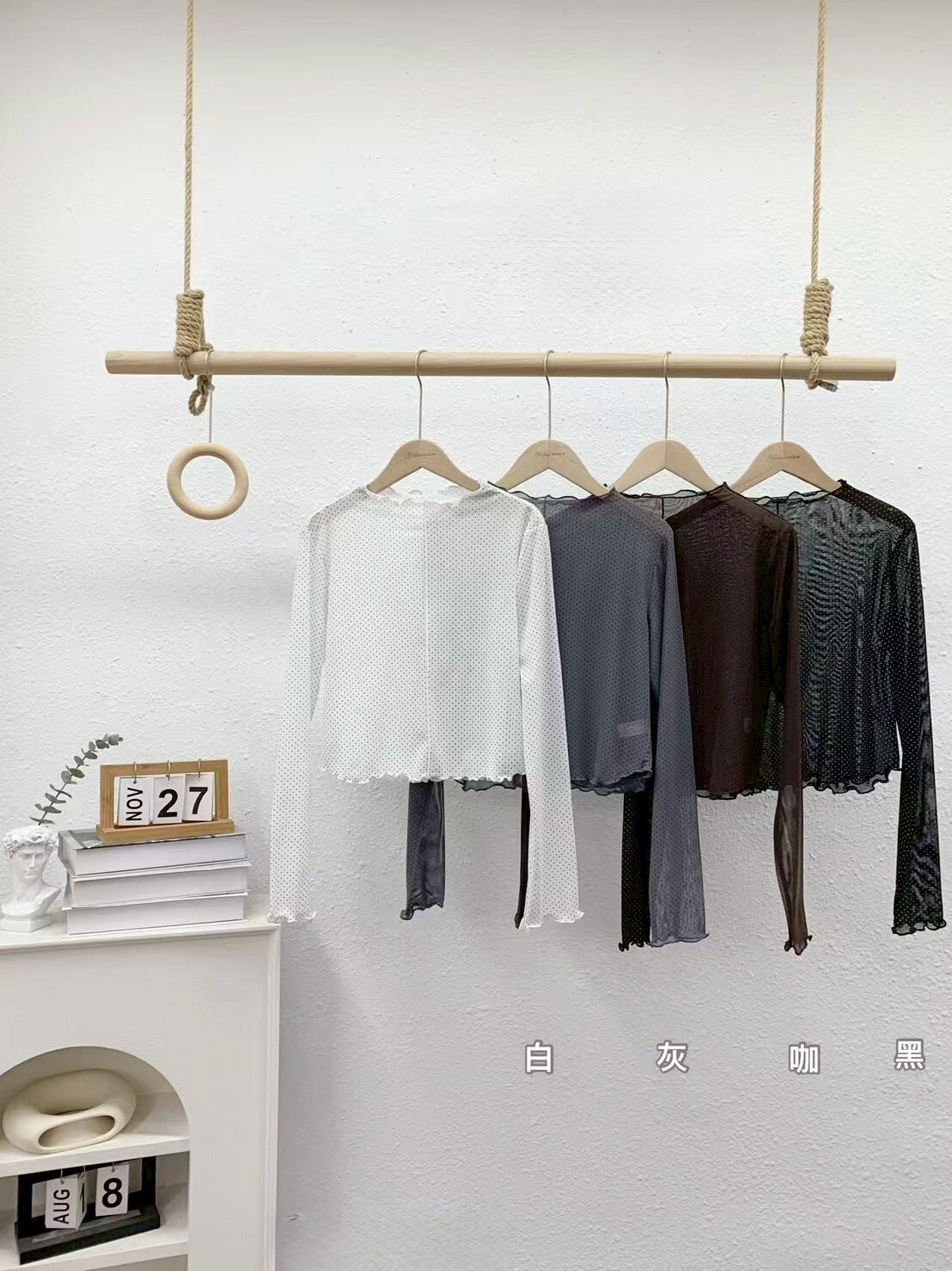 A3328-木耳邊點點透膚上衣