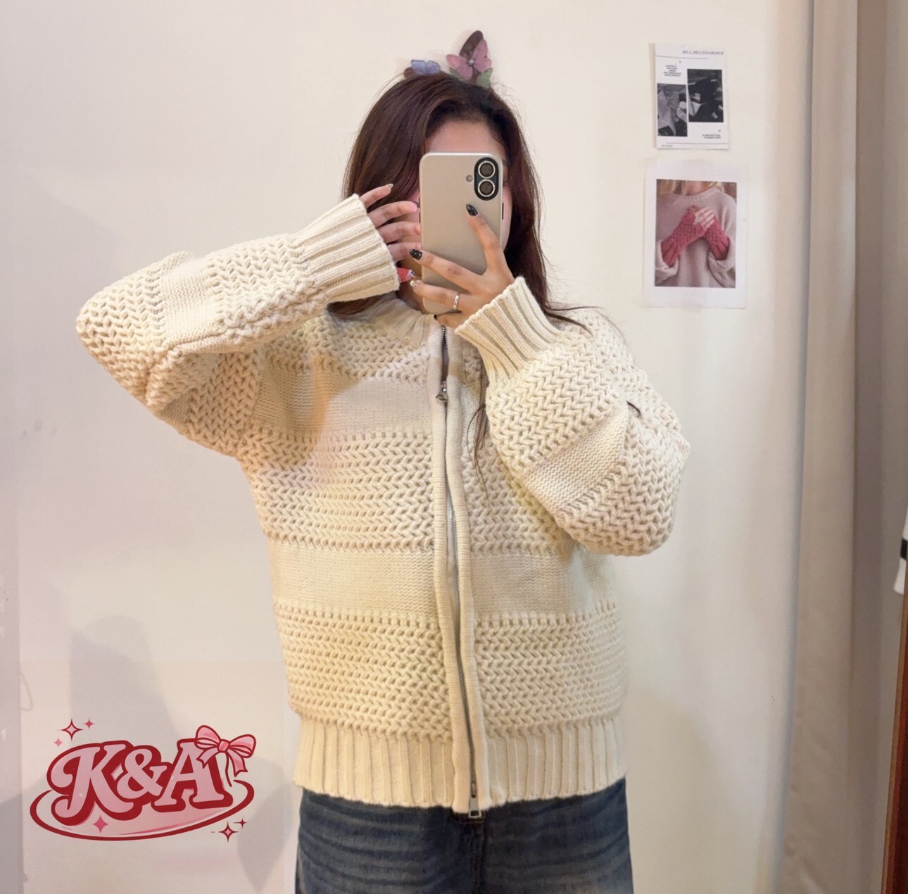 厚磅粗針織毛衣雙拉鍊外套