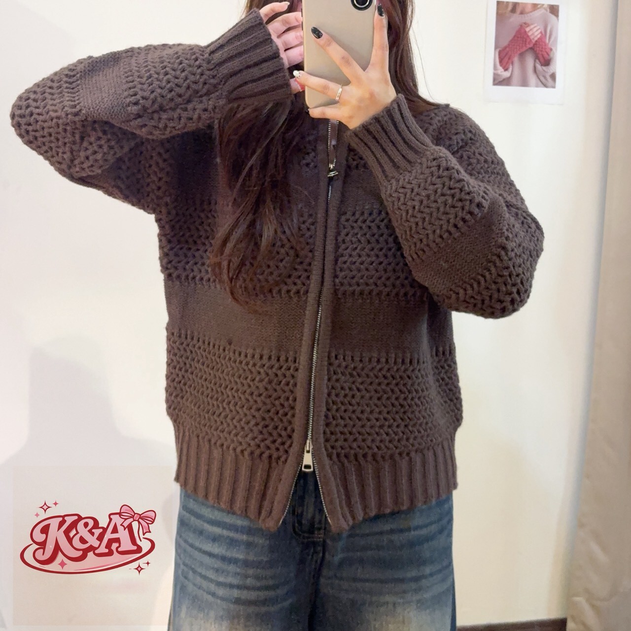 厚磅粗針織毛衣雙拉鍊外套