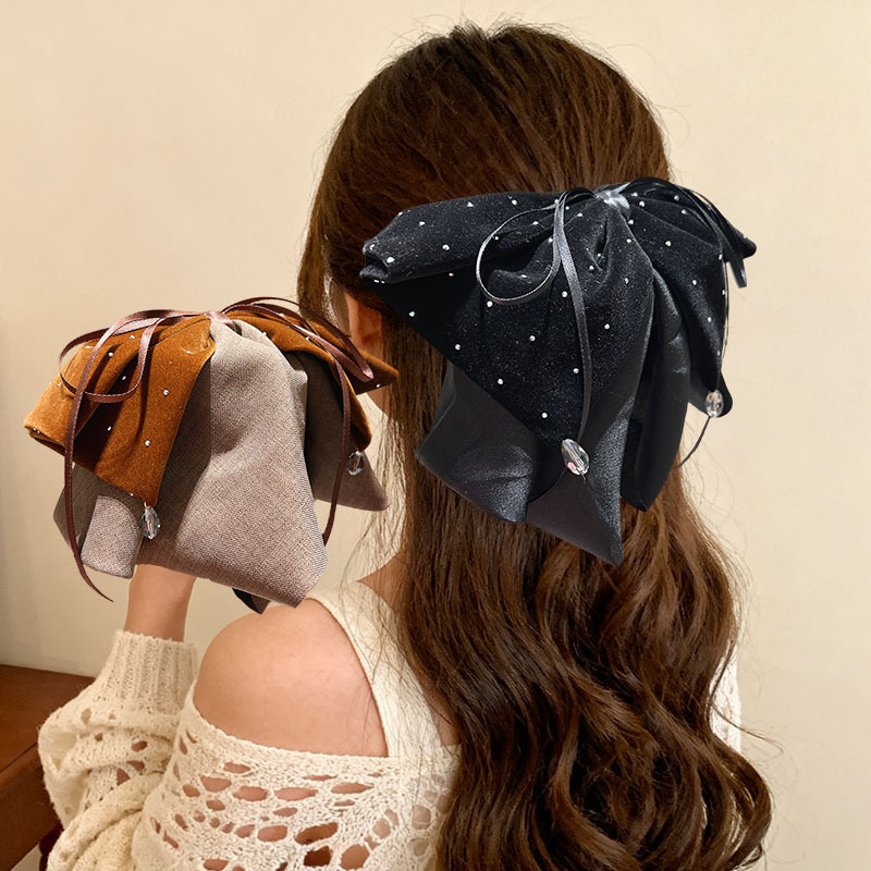 Korean Sweet Rhinestone Velvet Bow Ponytail Hair Claw