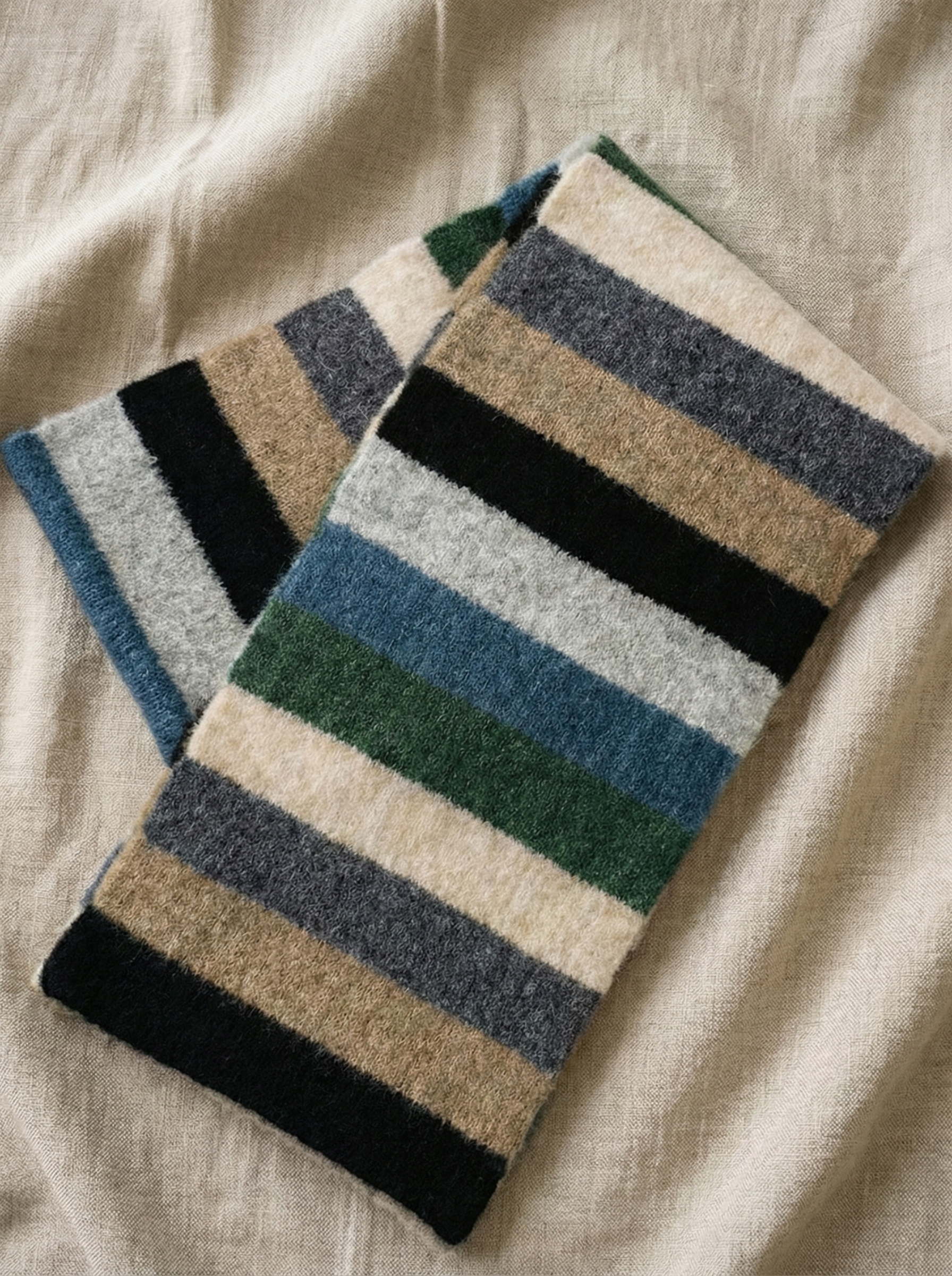 輕暖混羊毛寬條紋針織圍巾