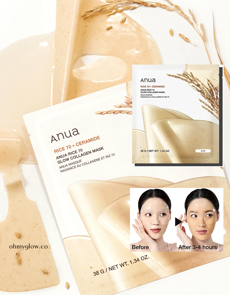 ANUA Rice Extract 70 Brightening Collagen Mask, 4 sheets/box, 736667
