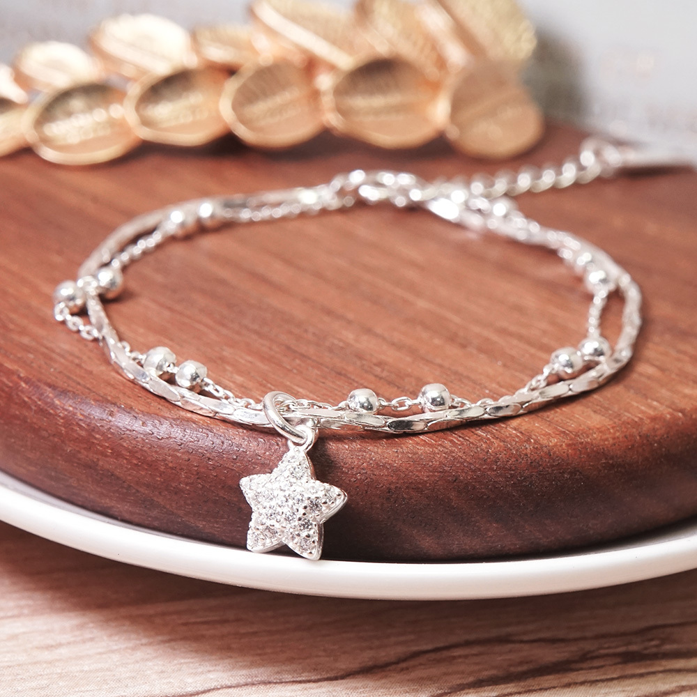 【快速出貨】【網路限定】繁星手鍊 蛇鍊設計 滿鑽星星款 925純銀 女生手鍊