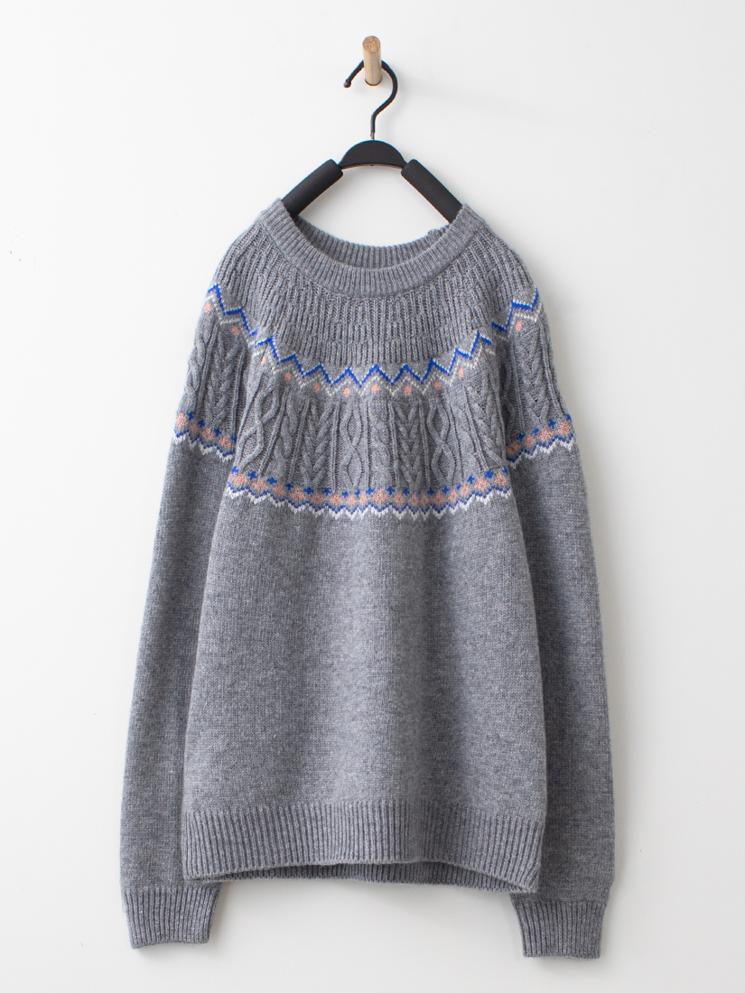 圖騰圓領針織毛衣蘇格蘭格紋蛋糕長裙組合