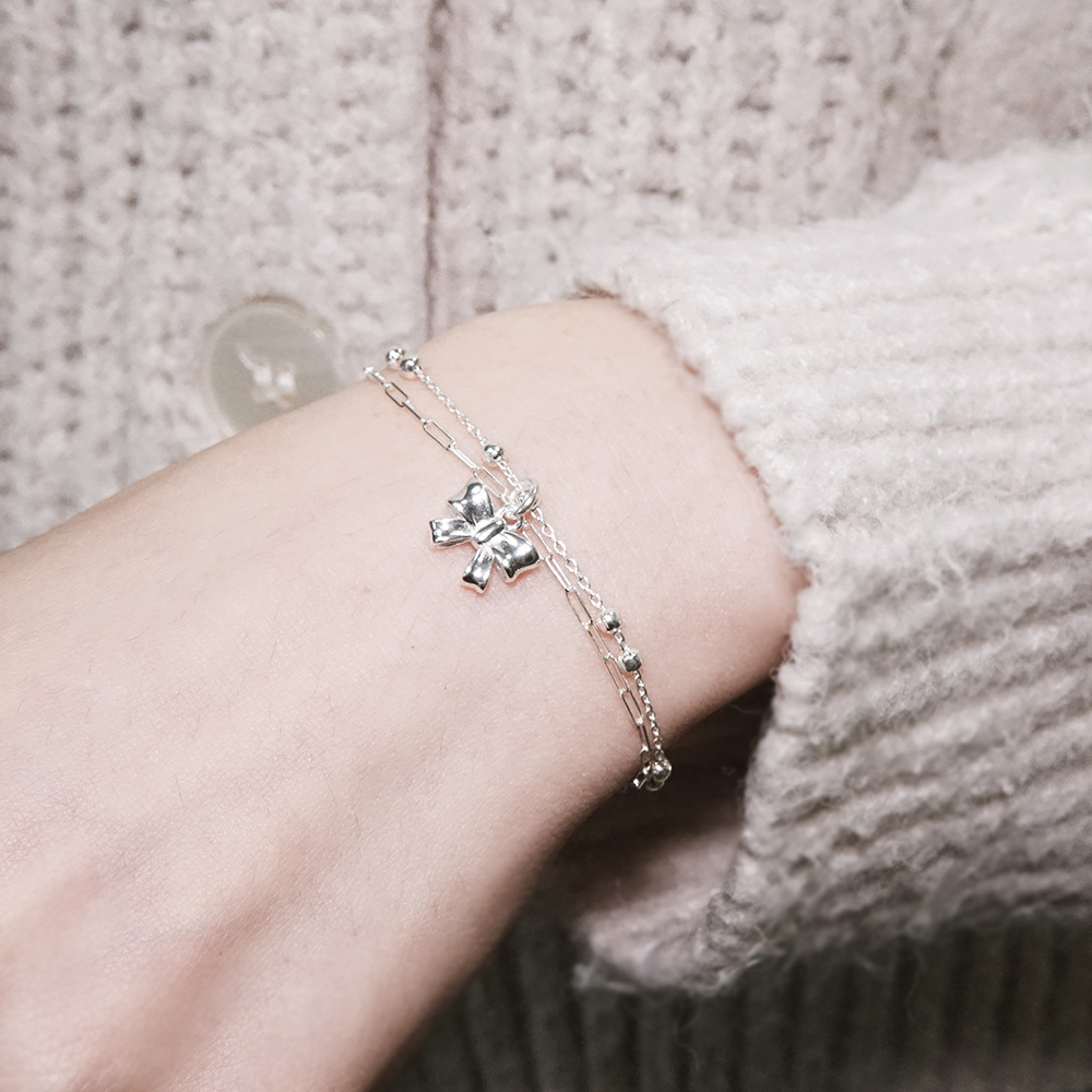 【快速出貨】【網路限定】繁星手鍊 長方圈設計 蝴蝶結款 925純銀 女生手鍊