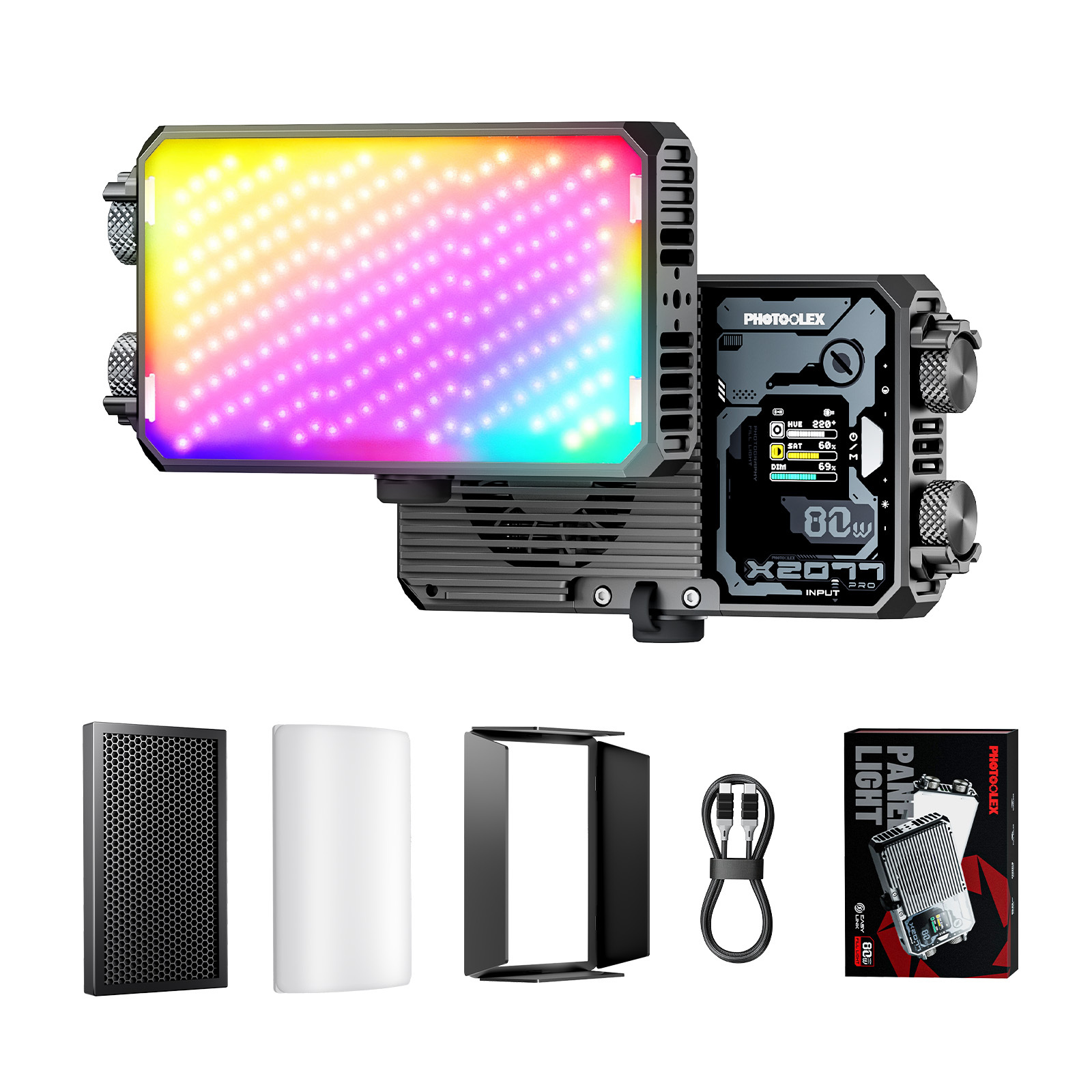 Photoolex 2077 Pro 80W 便攜式機載 RGB/雙色溫 LED 燈