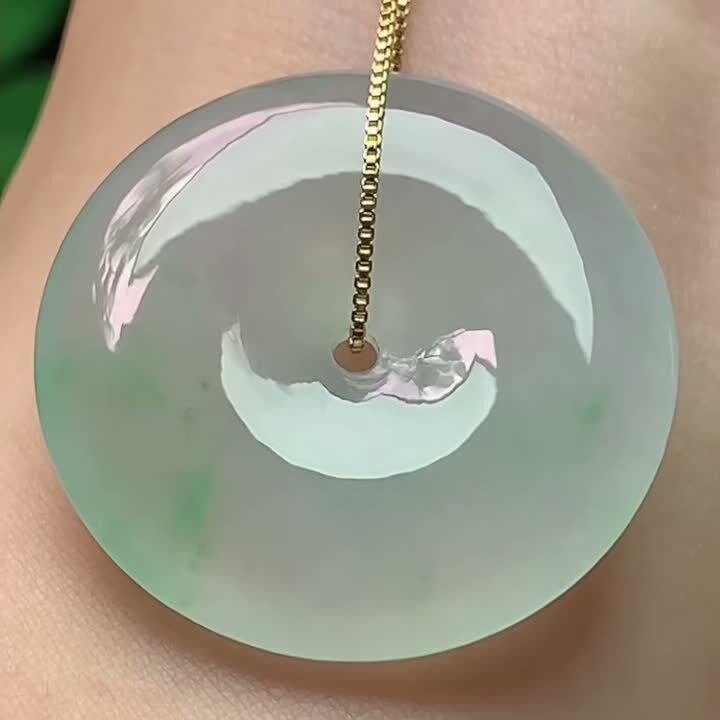 翡翠冰種飄綠平安扣 (34.3mm直徑),天然翡翠A玉, 緬甸玉, Jade, Jadeite