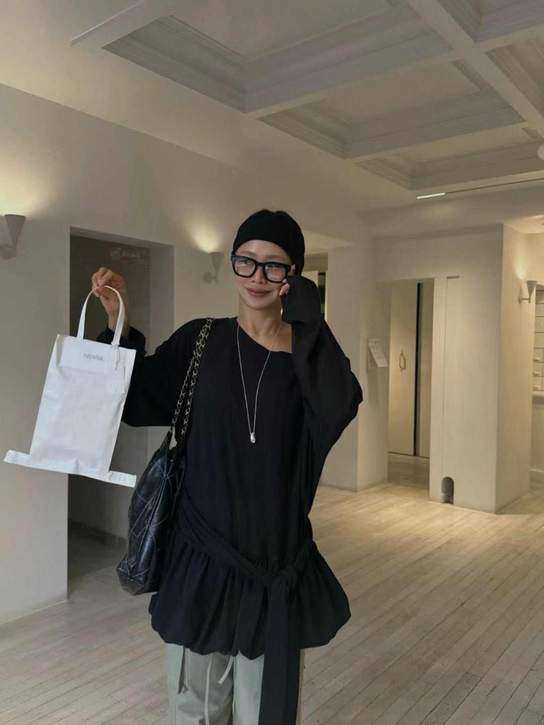 下擺澎澎雲朵綁帶造型圓領長版上衣 / 3色