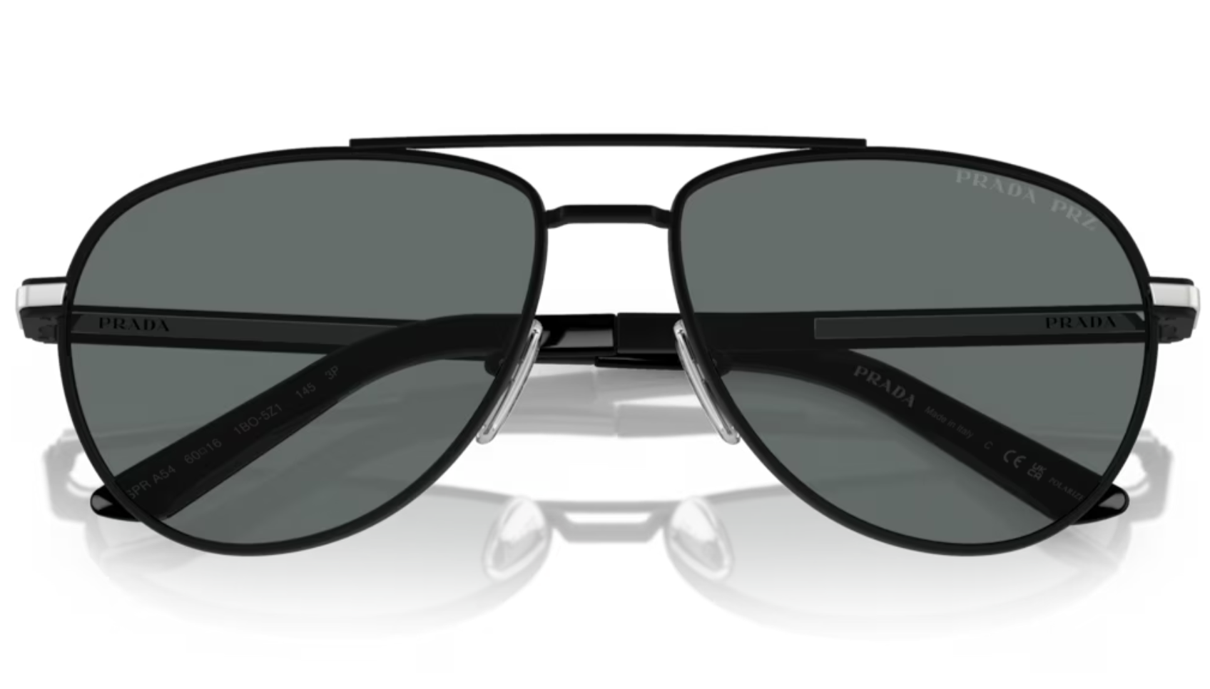 【PRADA】SPR A54S 1BO5Z1-60mm 飛行員太陽眼鏡♣(霧黑 深灰偏光鏡片)