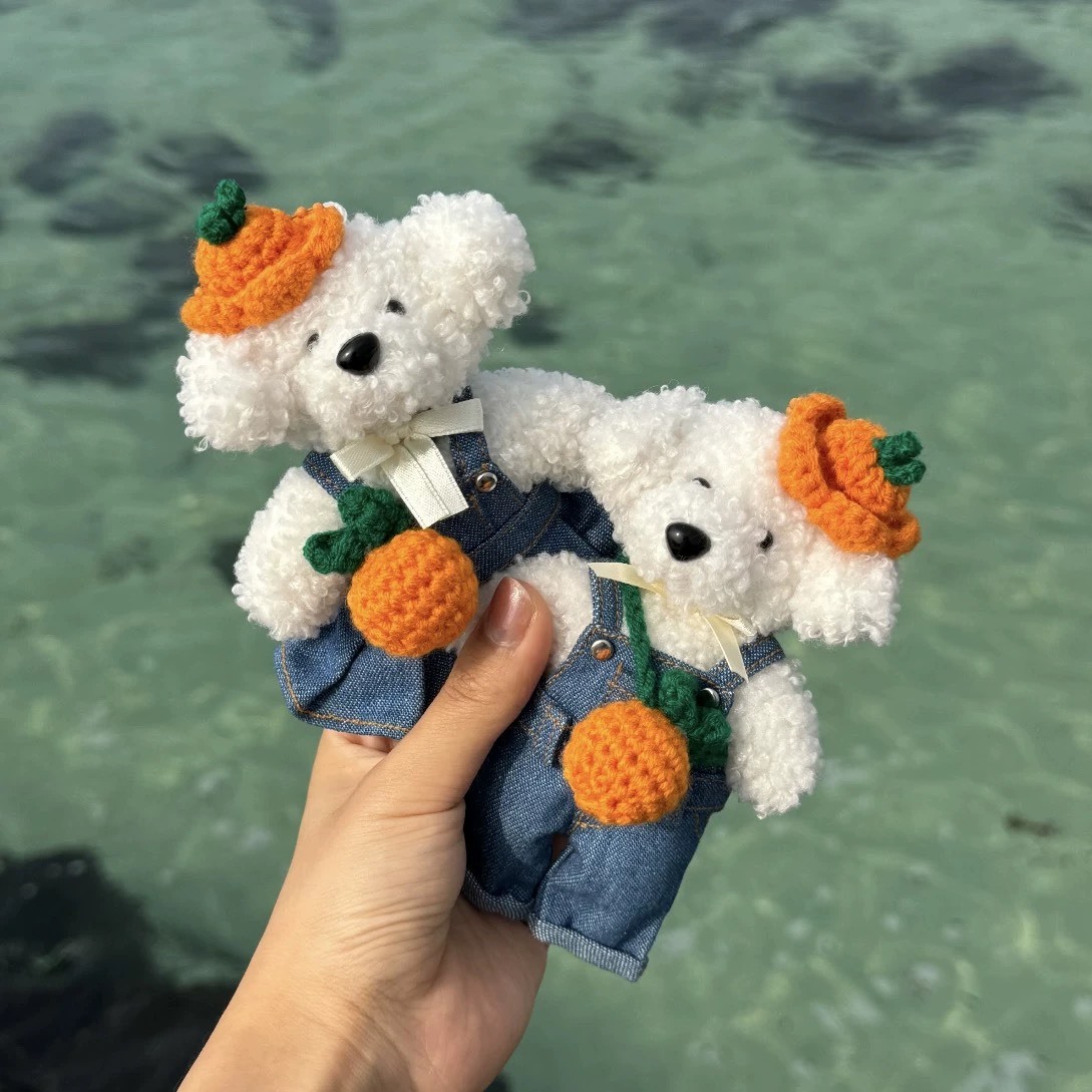 韓國濟州島限定！！小狗與小熊 橘子帽 毛絨玩偶吊飾