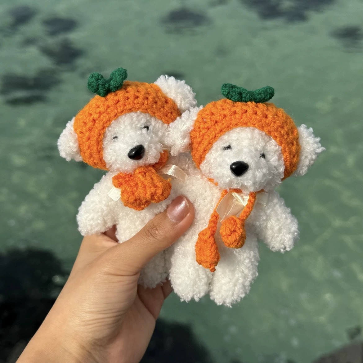 韓國濟州島限定！！小狗與小熊 橘子帽 毛絨玩偶吊飾