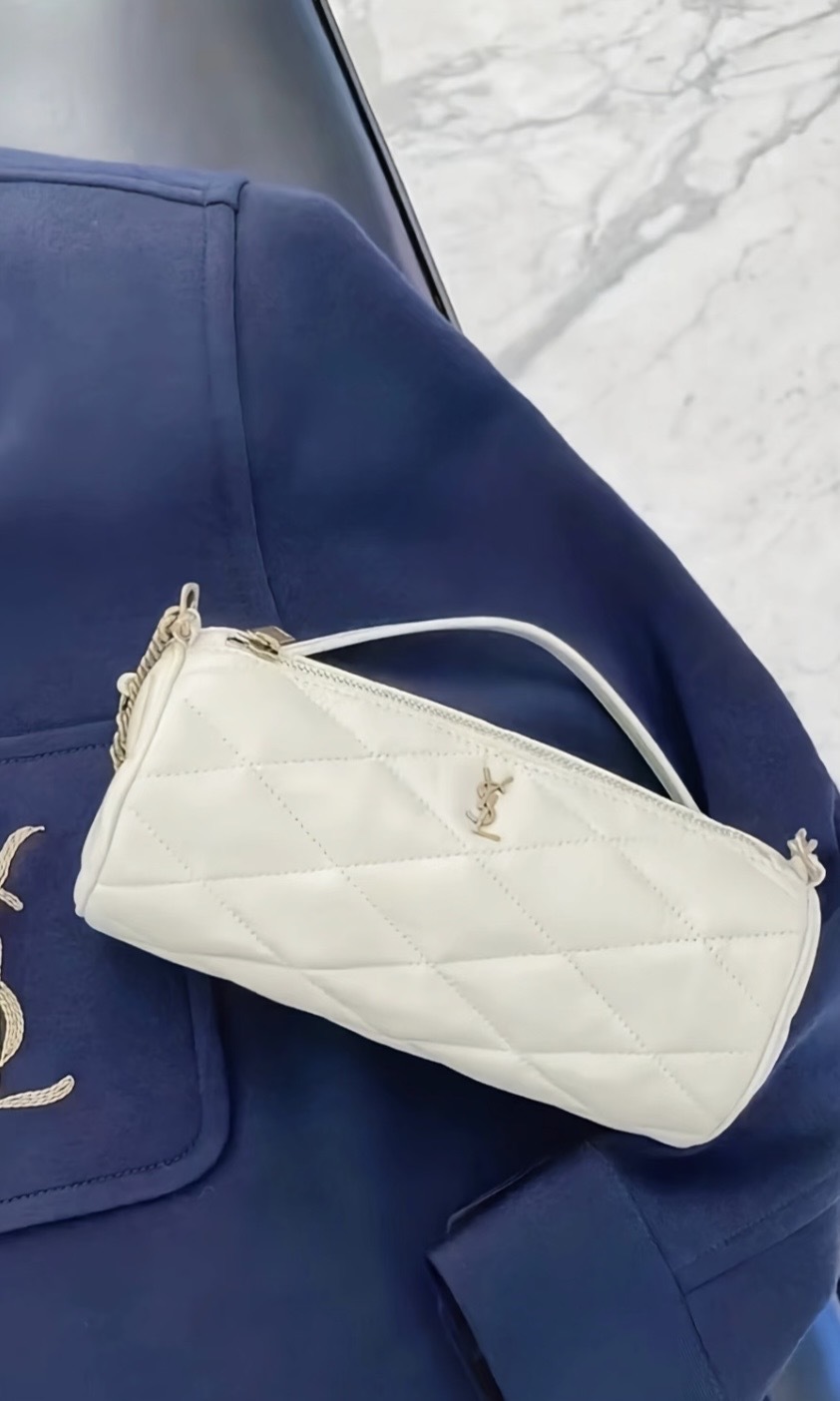 Saint Laurent YSL Sade Logo Plaque Mini Tube Bag 白色