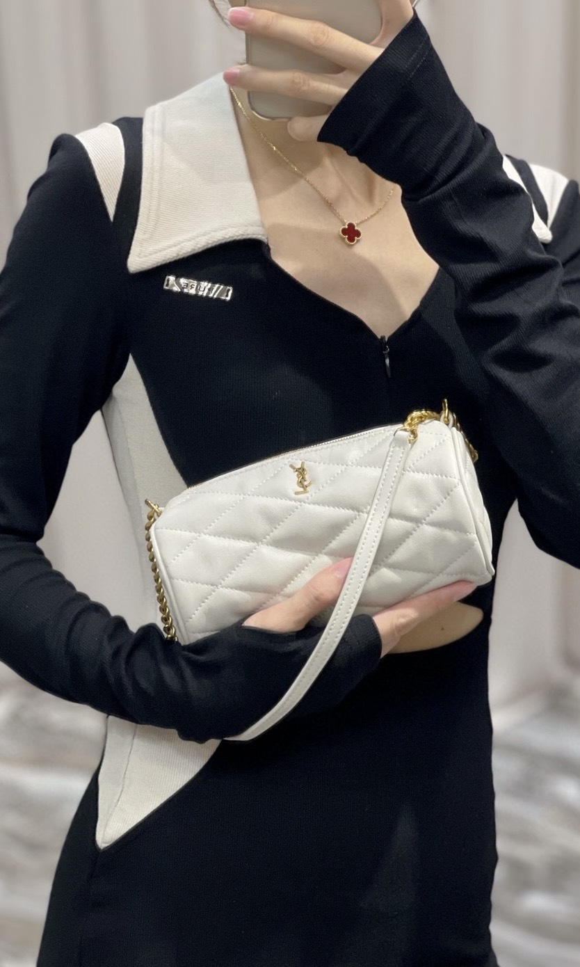 Saint Laurent YSL Sade Logo Plaque Mini Tube Bag 白色