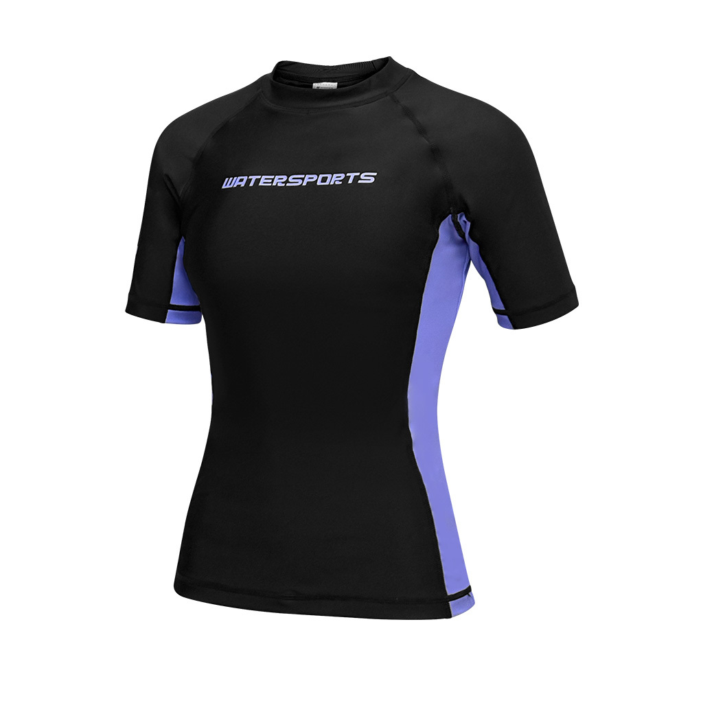 Women's S/S Rash Top with Sport Bra - Black/Purple