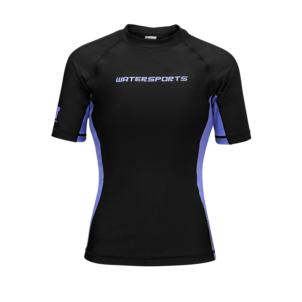 Women's S/S Rash Top with Sport Bra - Black/Purple