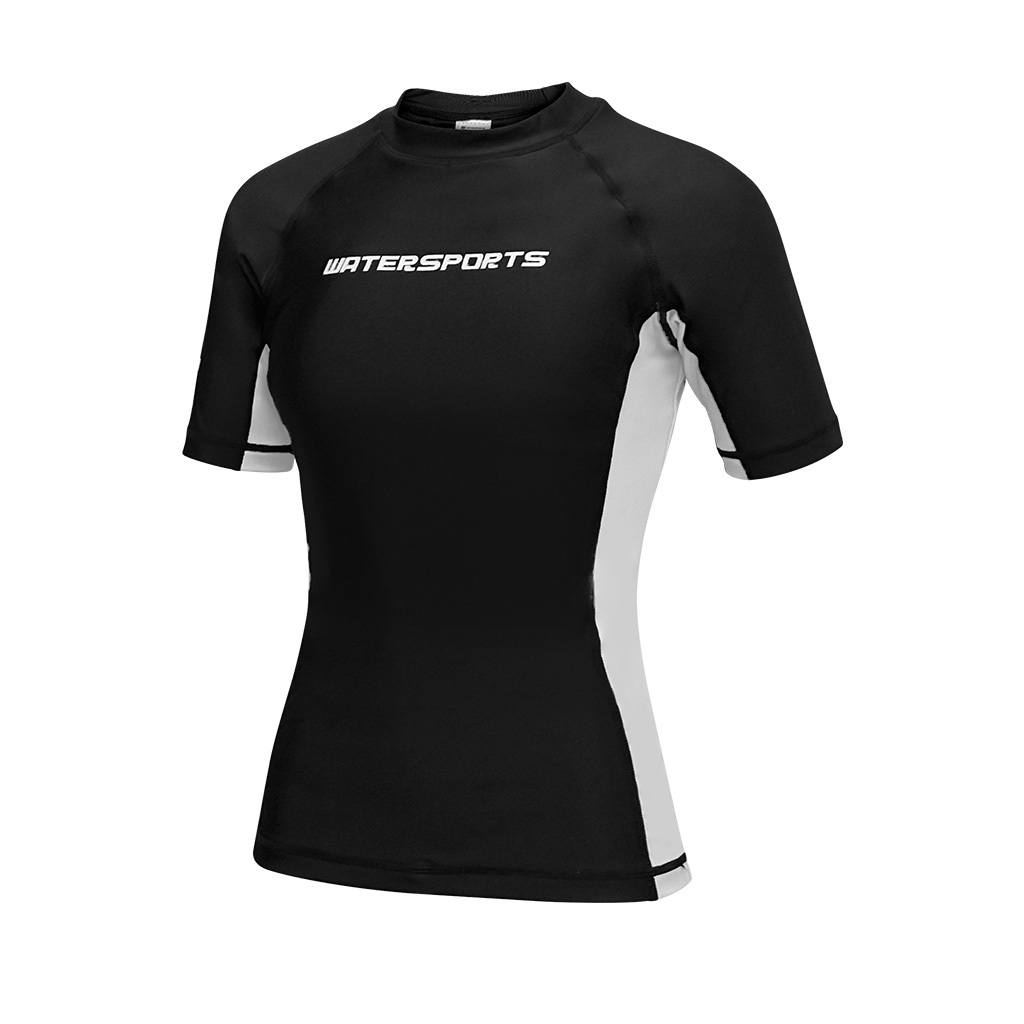 Women's S/S Rash Top with Sport Bra - Black/White