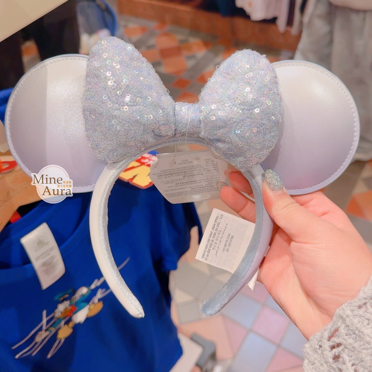 米妮 Minnie 銀色亮片蝴蝶結 立體耳朵 造型 髮圈 髮箍 -香港迪士尼樂園