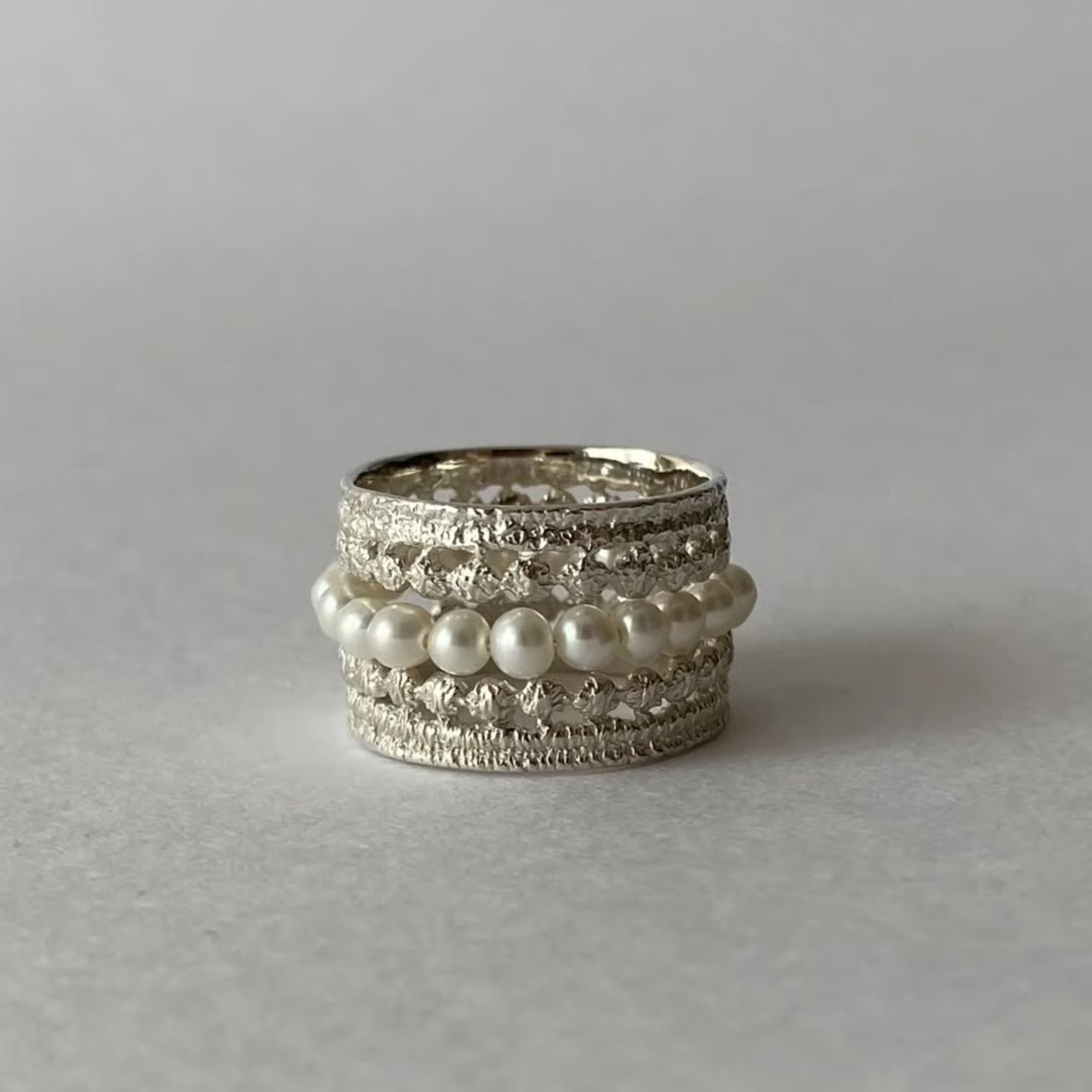 Double Milk Crown & Pearl Set Ring (silver)｜FLAVOUR
