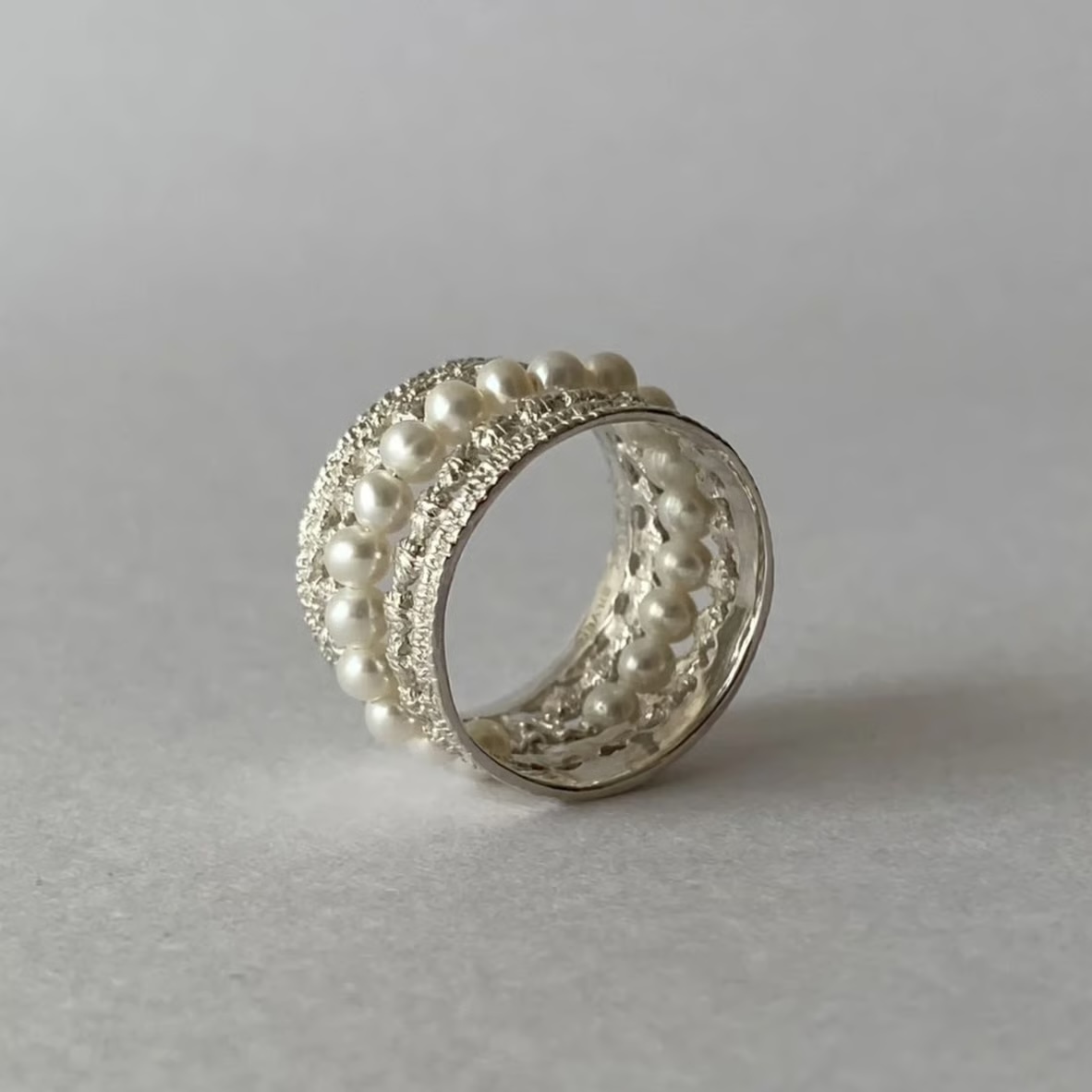 Double Milk Crown & Pearl Set Ring (silver)｜FLAVOUR