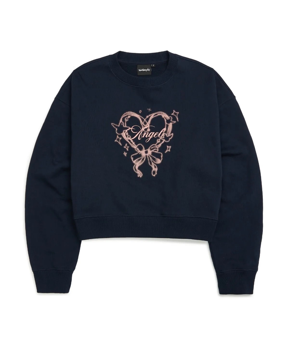 【OWN】Mark Gonzales 長袖 上衣 短版 衛衣 愛心 緞帶 天使 小飛人 秋冬 女款 深藍 米白