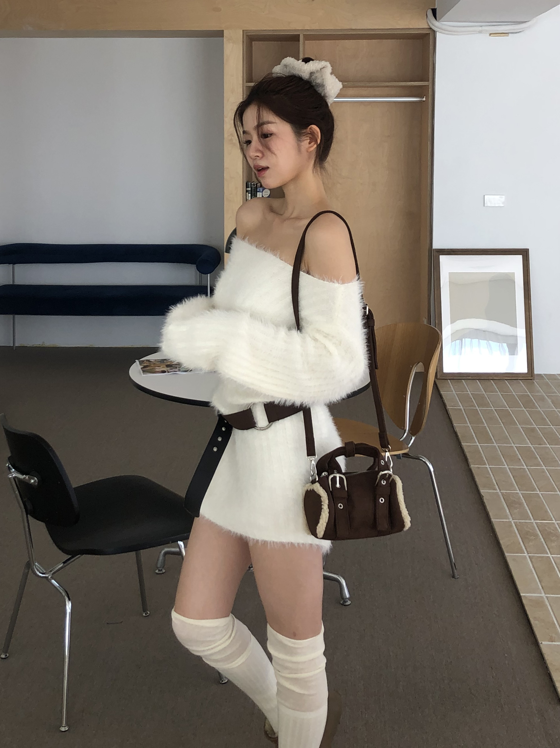 麂皮羊羔毛迷你機車包