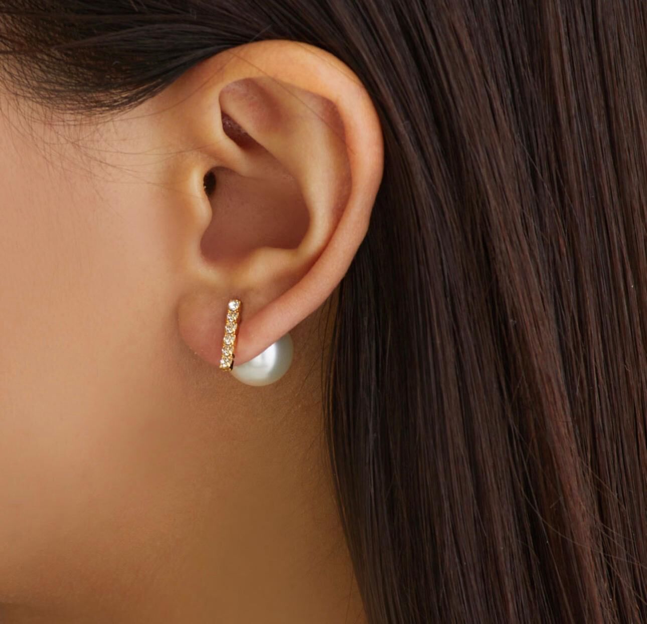 【預購】JN0126102 Melody Accessory 2-Way 珍珠水鑽純鈦耳環