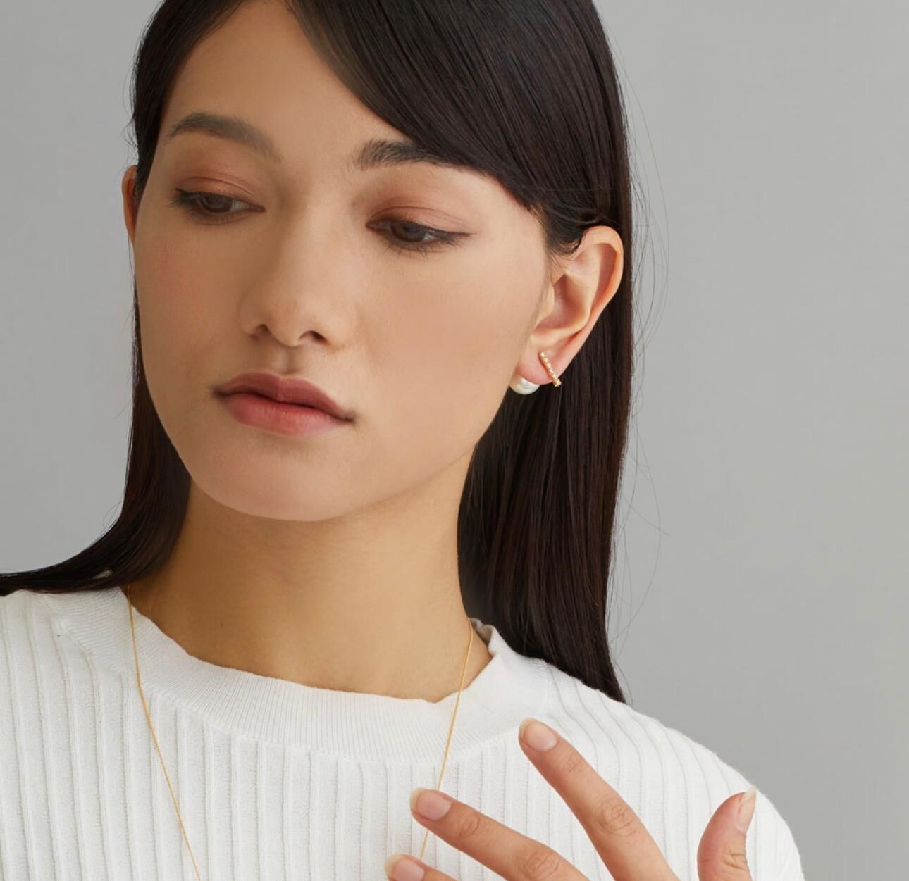 【預購】JN0126102 Melody Accessory 2-Way 珍珠水鑽純鈦耳環