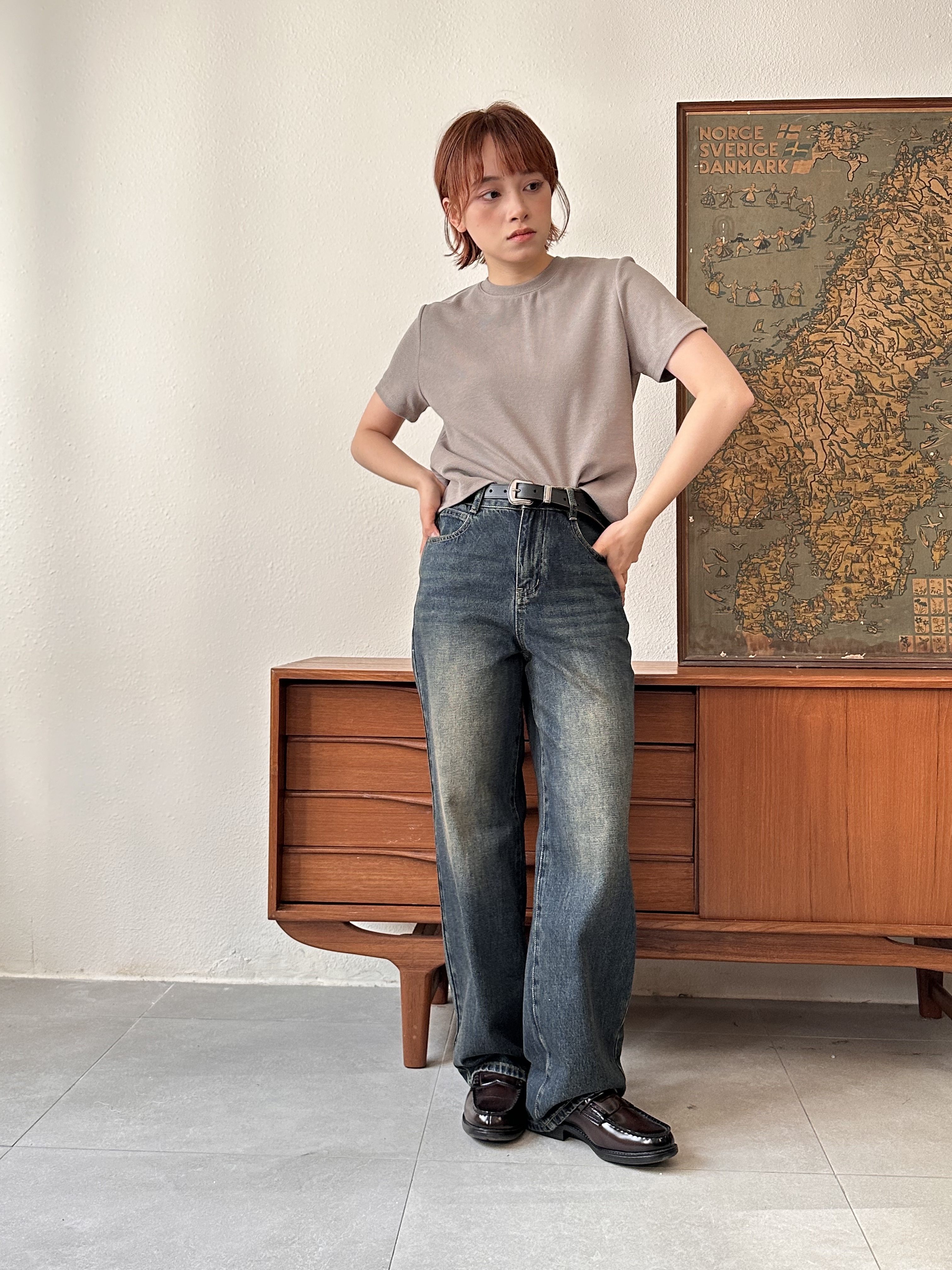 造舊洗水寛鬆直腳褲 - TR61921