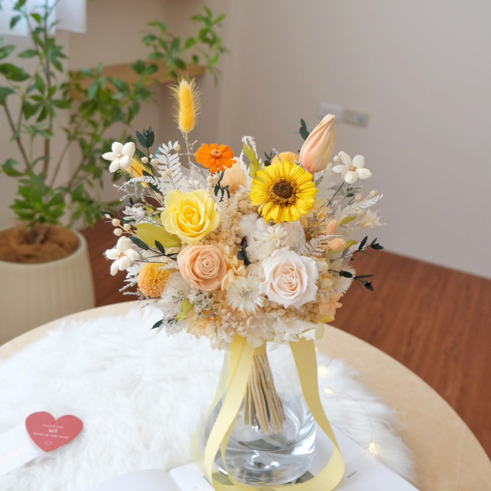 黃色太陽永生花 新娘捧花