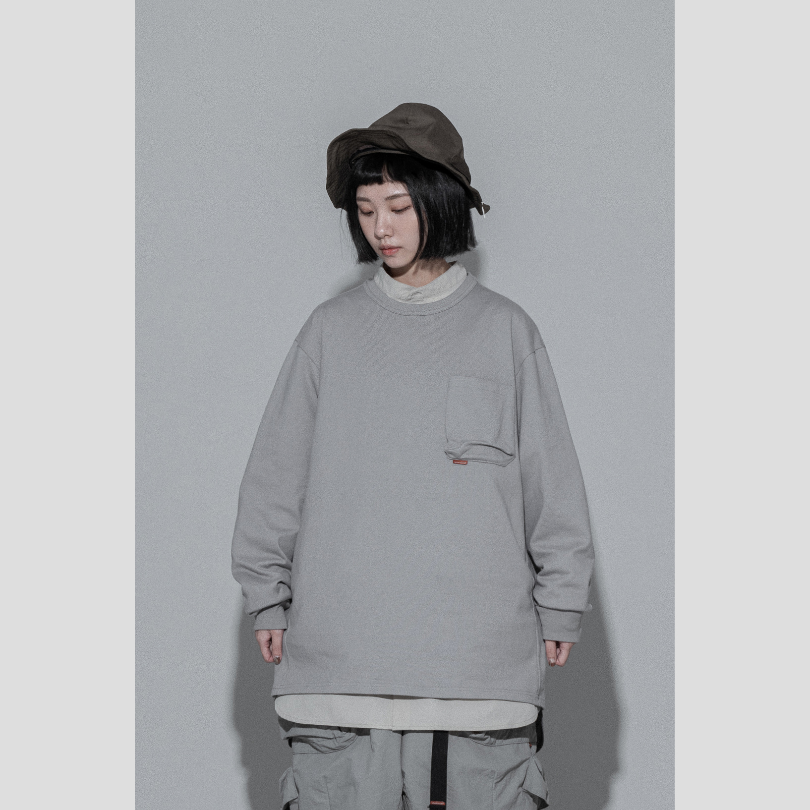 GOOPiMADE 3-D L/S POCKET TEE - EXPO II COTTON - C-GRAY