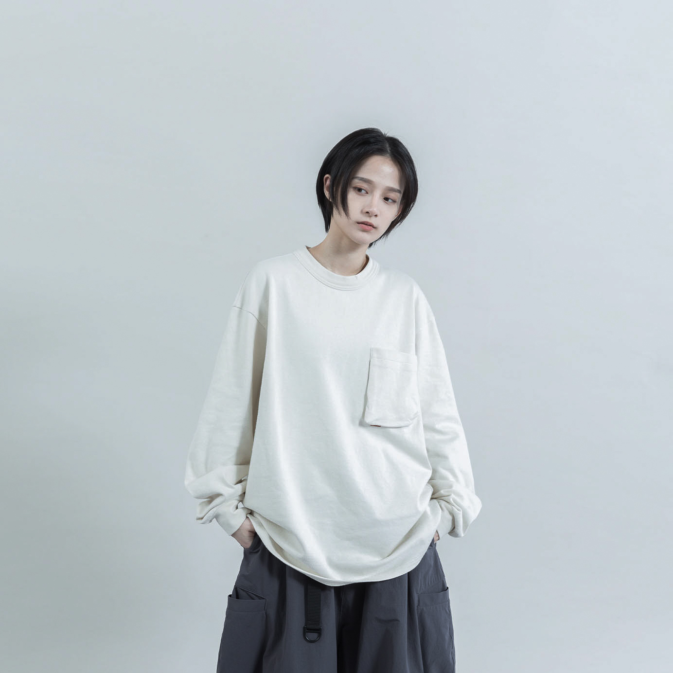 GOOPiMADE “TYPE-X” 3D L/S Pocket Tee - Cream