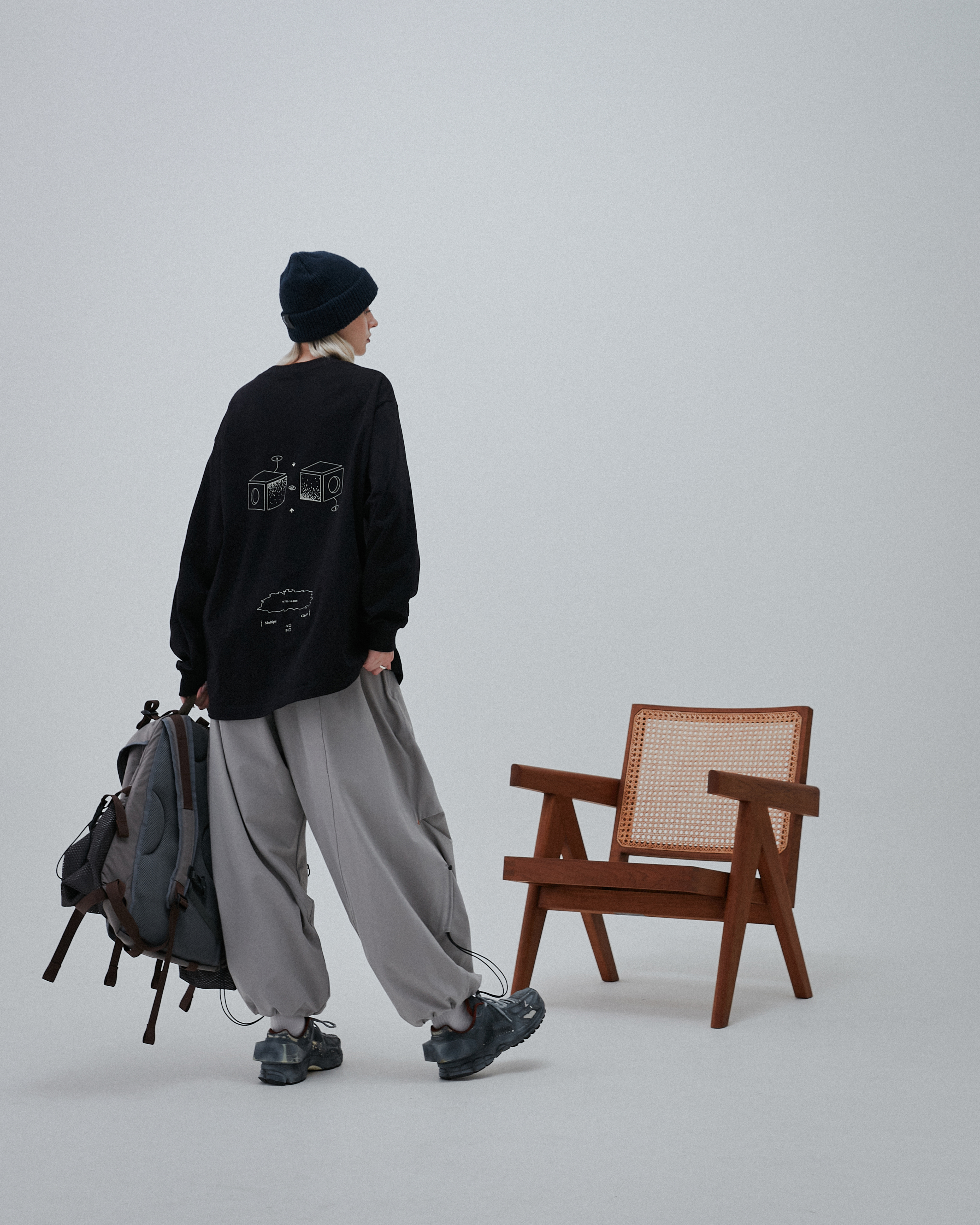 GOOPiMADE VI-G01T - “Check Box” L/S Graphic Tee - Black