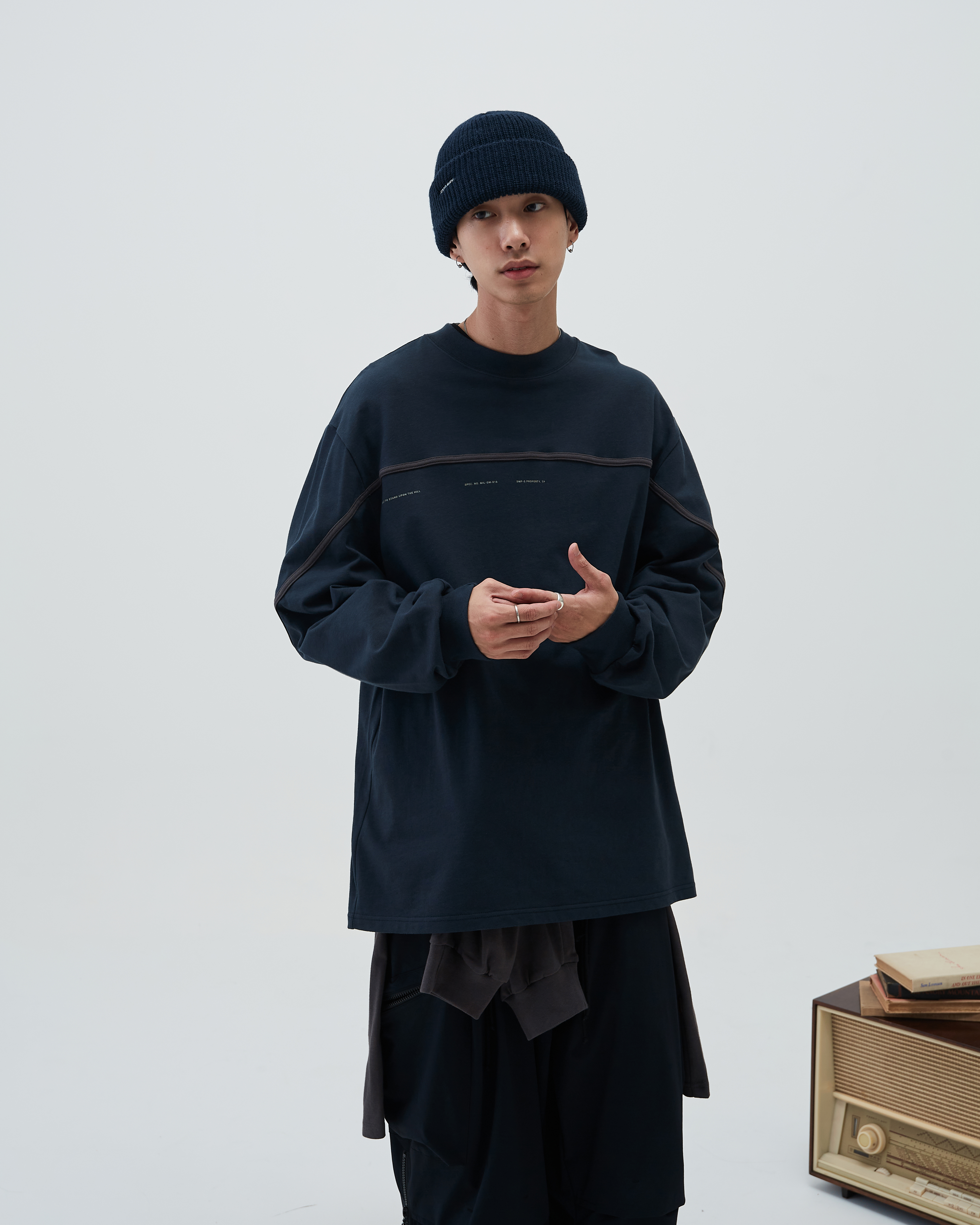 GOOPiMADE VI-G03T “Human-G” L/S Graphic Tee - Navy