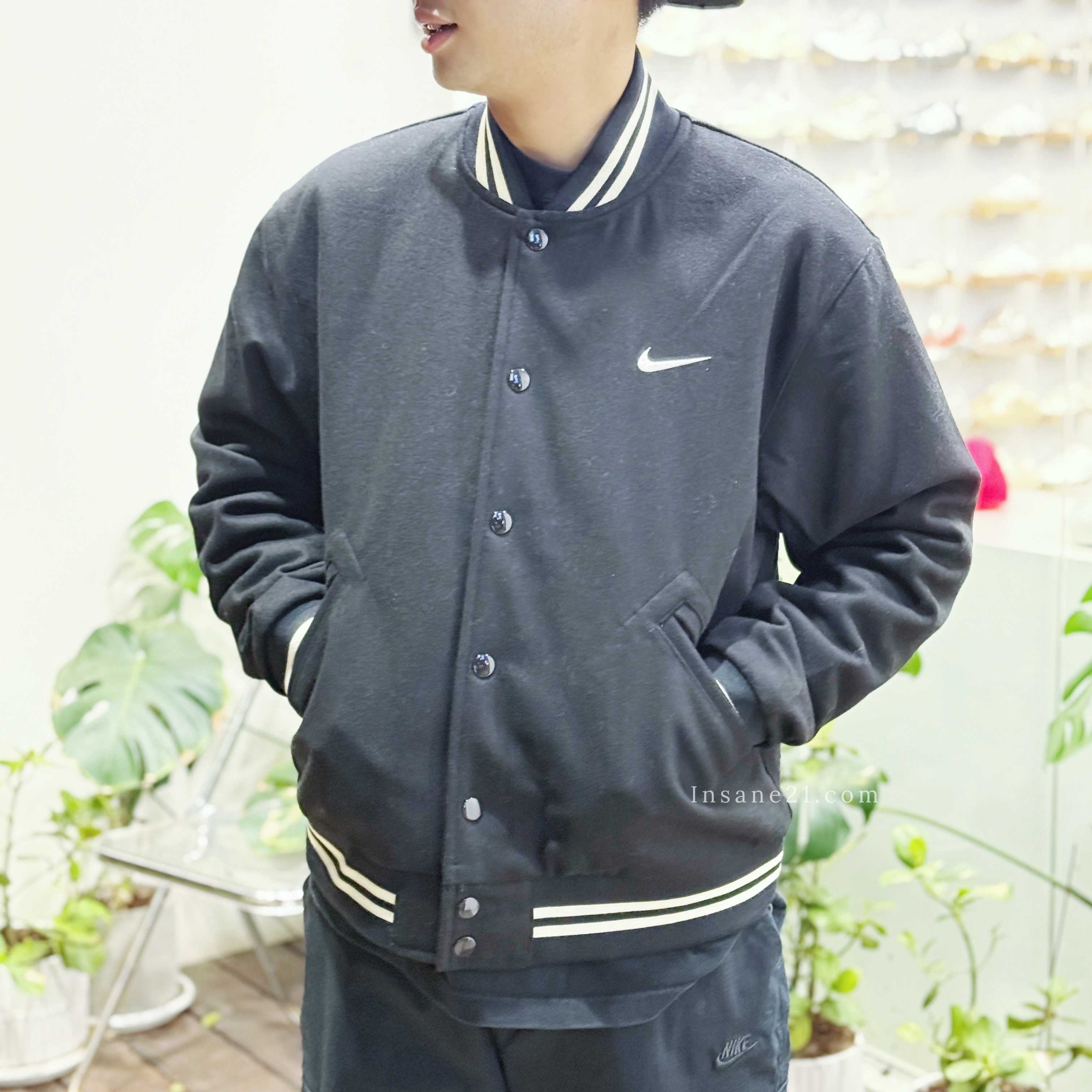 NIKE VARSITY JACKET 黑白 棒球外套 羊毛 保暖 HQ3277-010