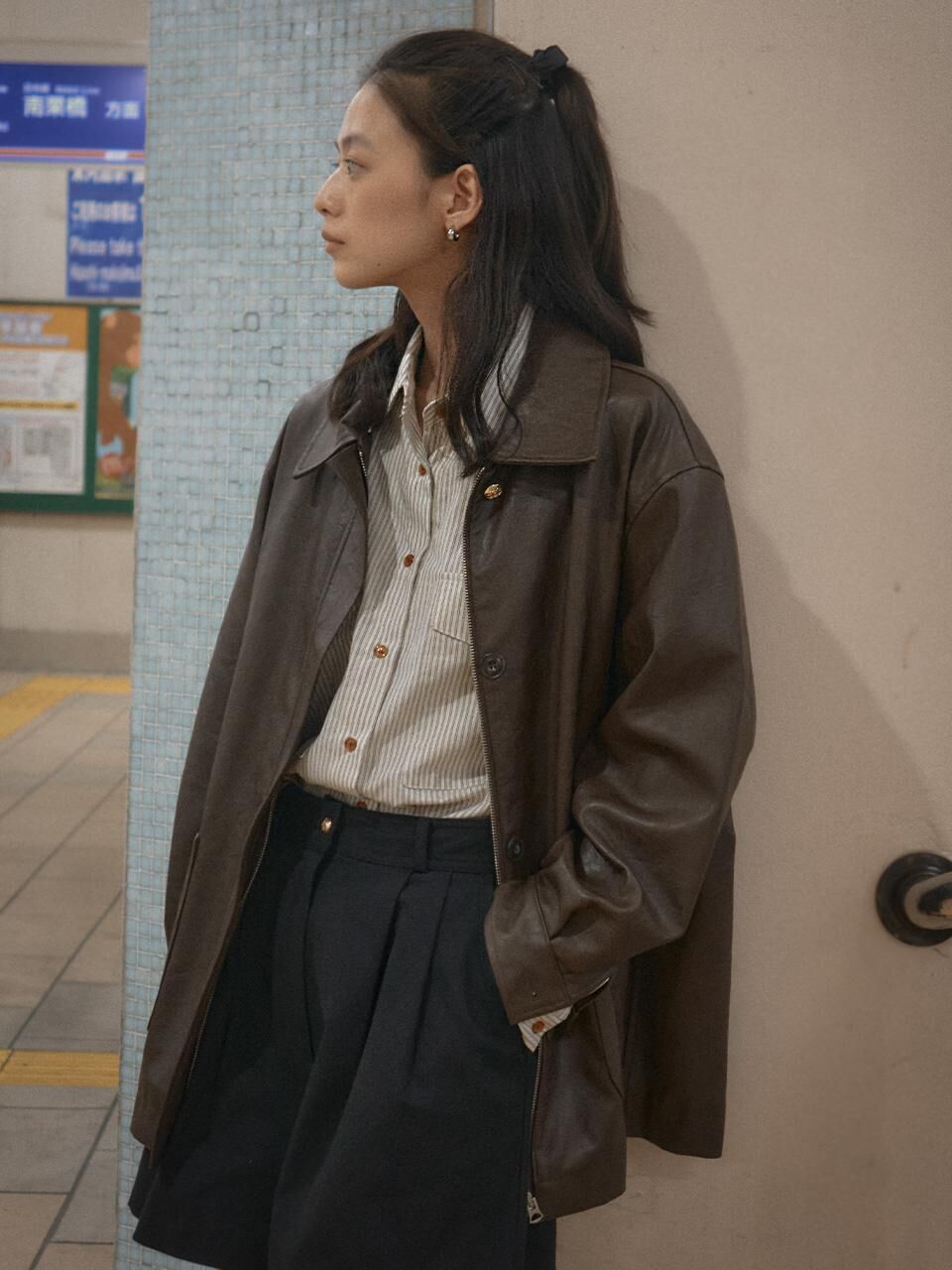 TILLIDIE Faux leather pocket jacket