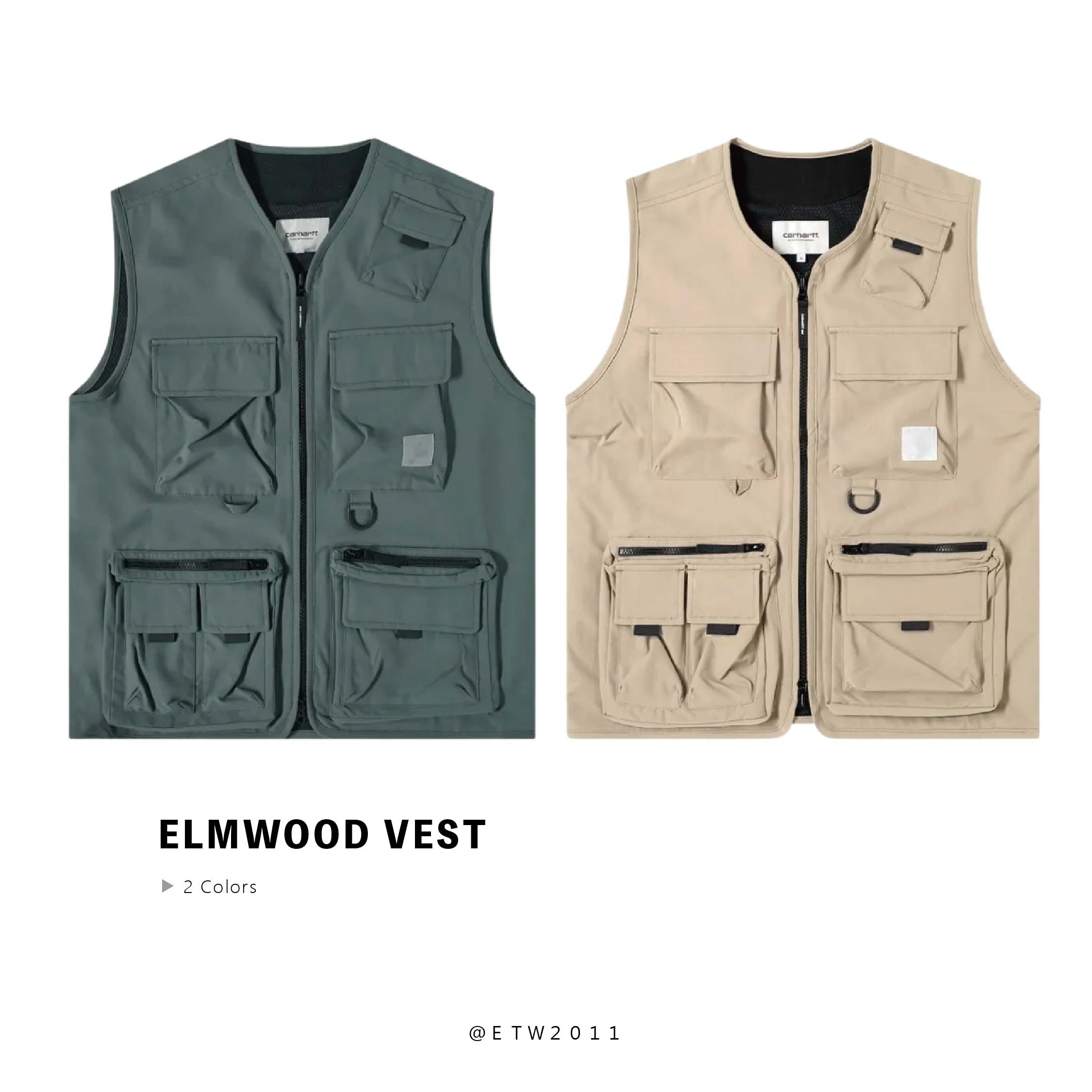 ☆ETW☆【EASY TO WEAR】 歐版 Carhartt WIP Elmwood Vest 銀標 釣魚背心 工裝 背心 卡其 長春藤綠