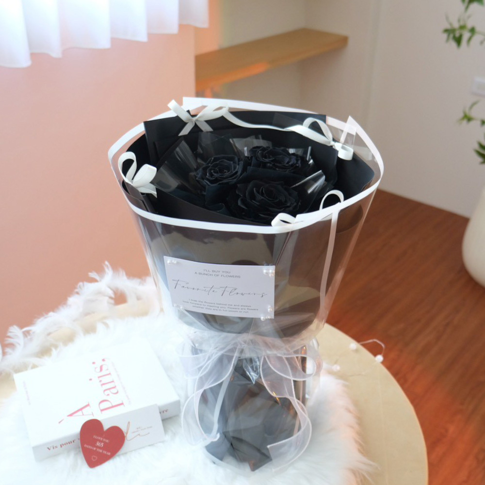 高級感黑玫瑰花束（3朵） / 頂級厄瓜多永生玫瑰