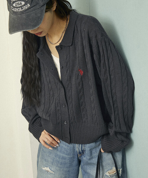 [現貨] U.S. POLO ASSN. x PUBLUX / cable knit polo cardigan