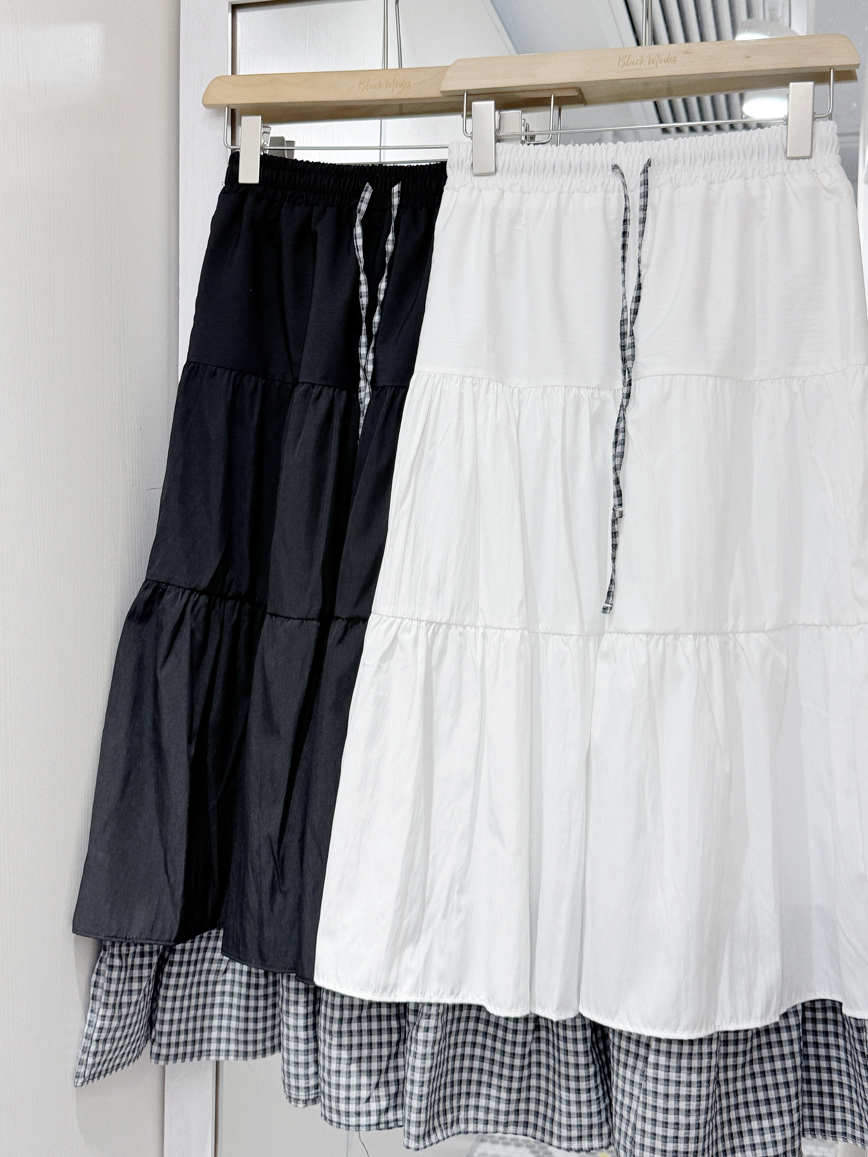 D0505｜薄薄料雙層格紋layer蛋糕長裙 ♣️✮⋆˙