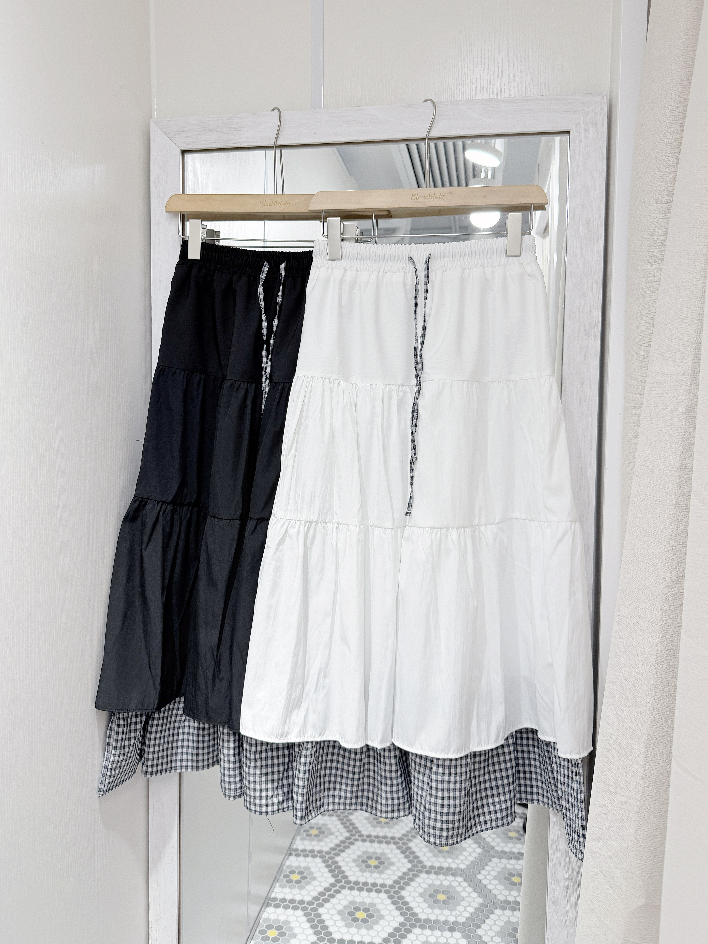 D0505｜薄薄料雙層格紋layer蛋糕長裙 ♣️✮⋆˙