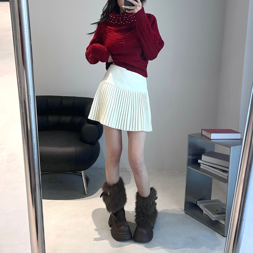 【顯瘦百褶裙】DOMISS高級感毛呢百褶短裙 裙子女-3色(現貨)