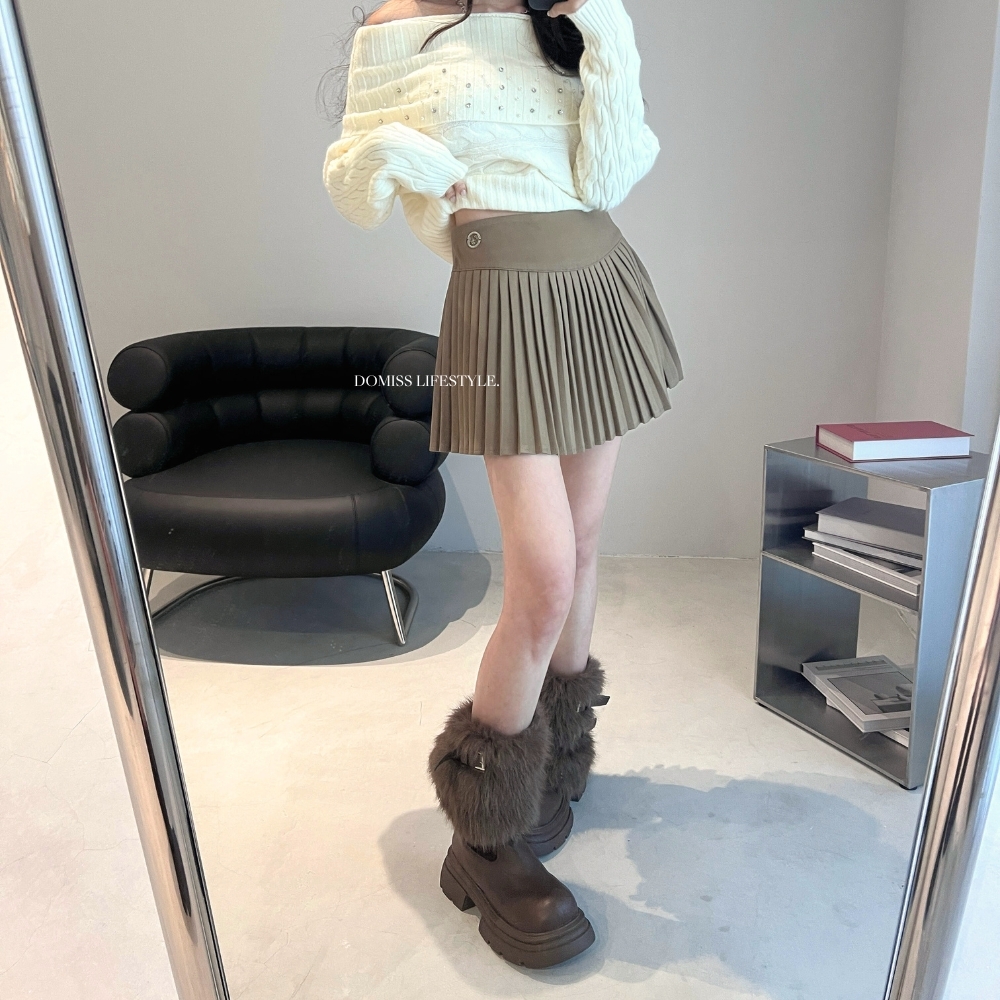 【顯瘦百褶裙】DOMISS高級感毛呢百褶短裙 裙子女-3色(現貨)