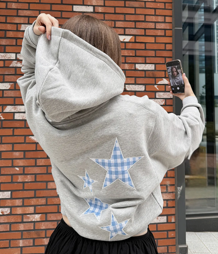 DENAGE 背面大星星 短版帽T