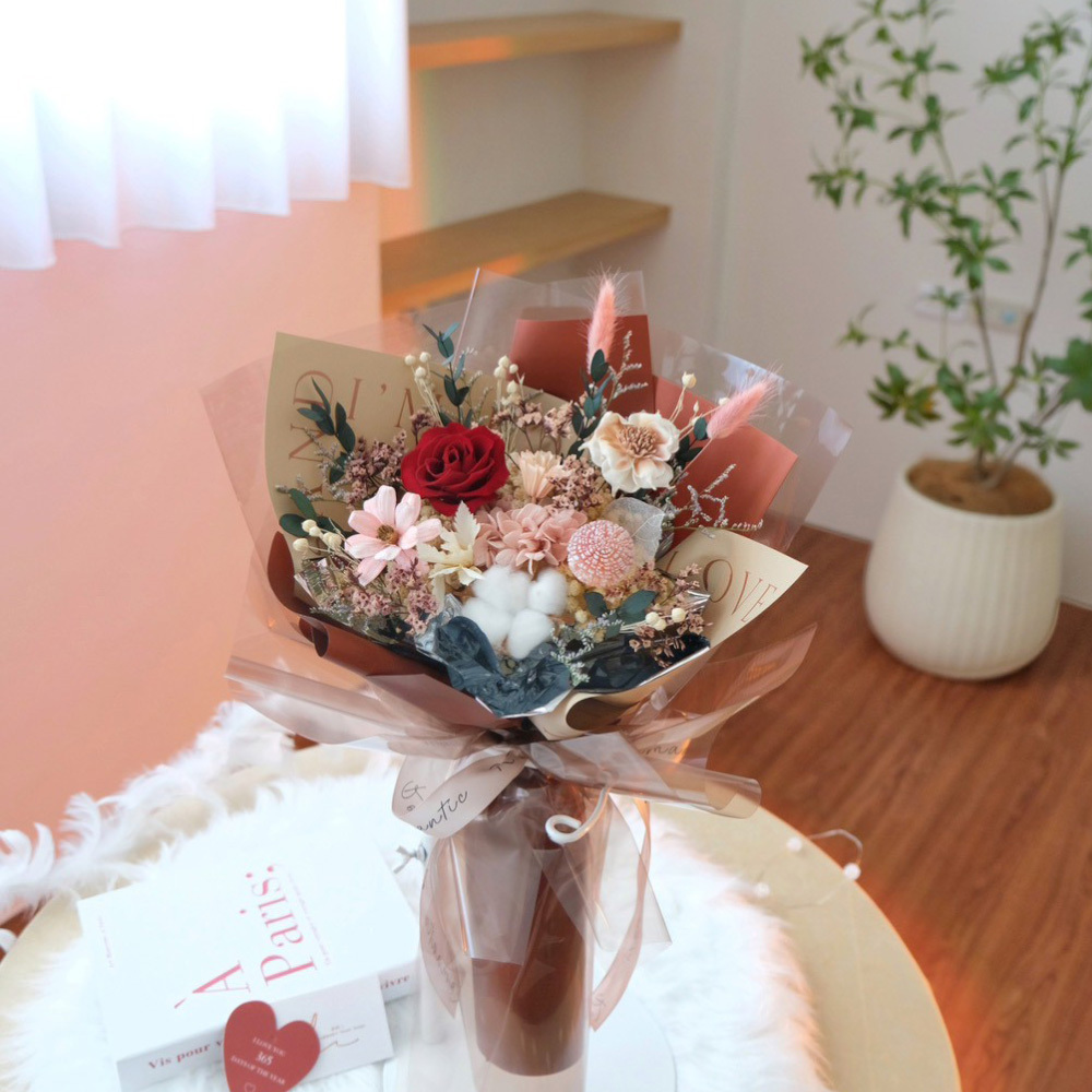 love u 系列永生玫瑰花束/ 焦糖紅
